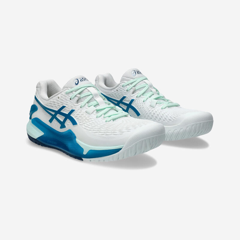 Chaussures de tennis femme multicourt, asics gel resolution 9 blanc bleu