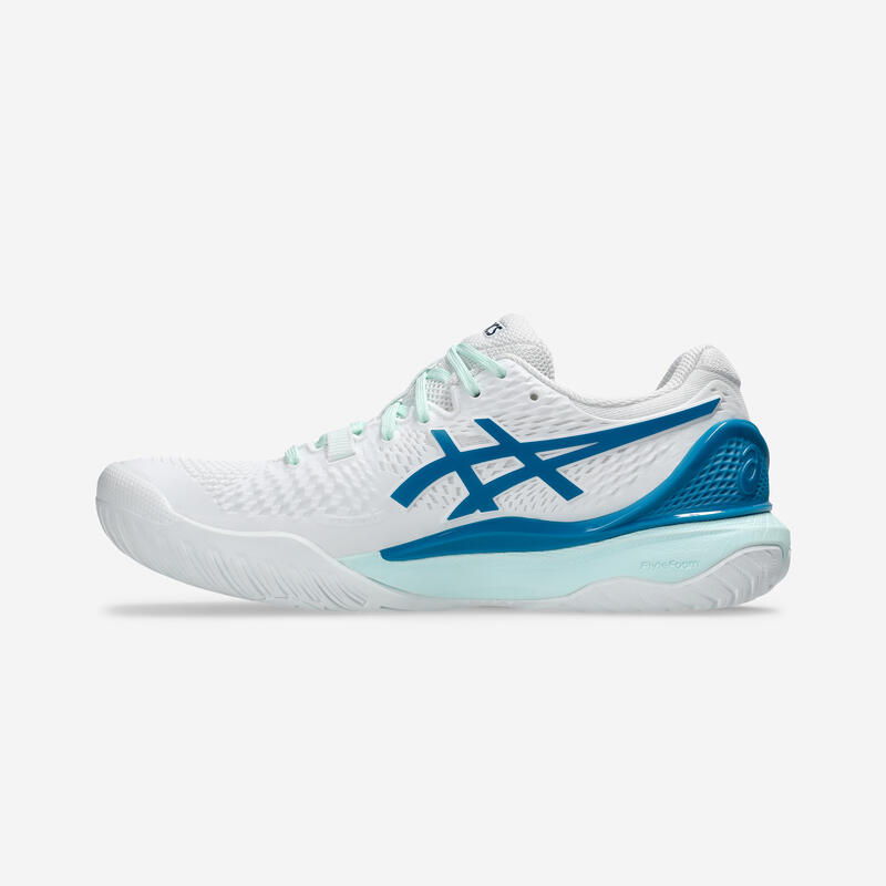 Chaussures de tennis femme multicourt, asics gel resolution 9 blanc bleu