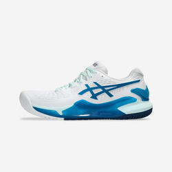 Chaussures de tennis femme multicourt, asics gel resolution 9 blanc bleu