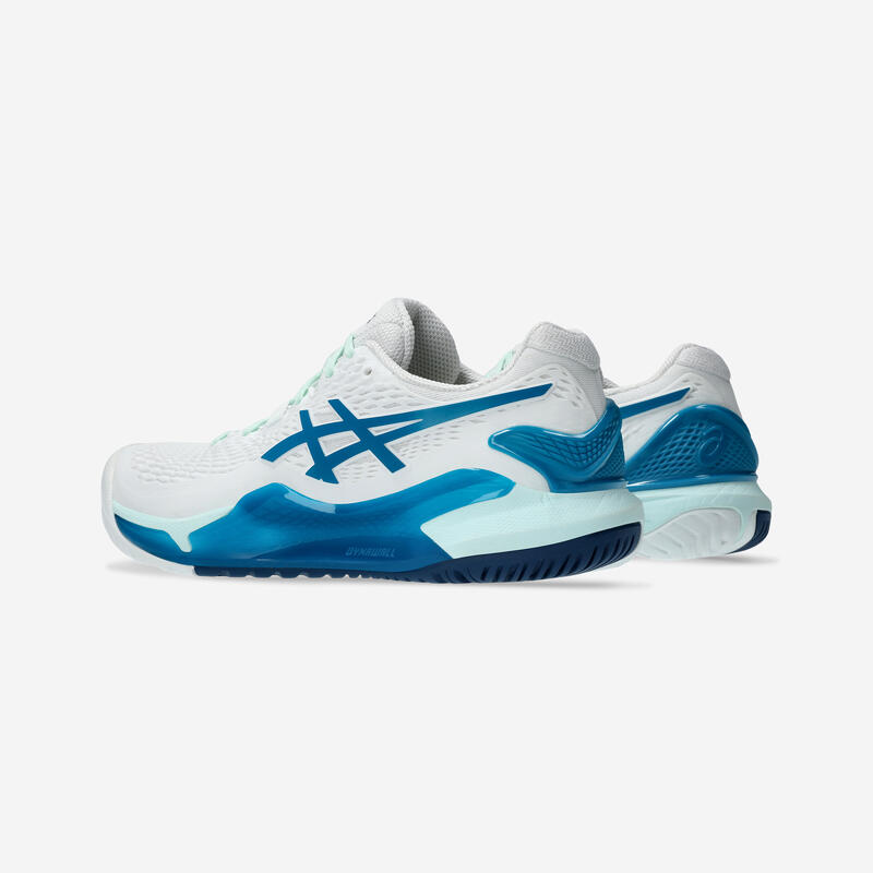 Chaussures de tennis femme multicourt, asics gel resolution 9 blanc bleu