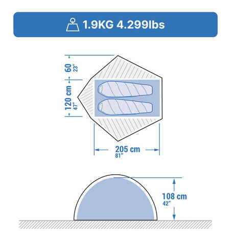 Намет MT900 для трекінгу на 2 особи сірий