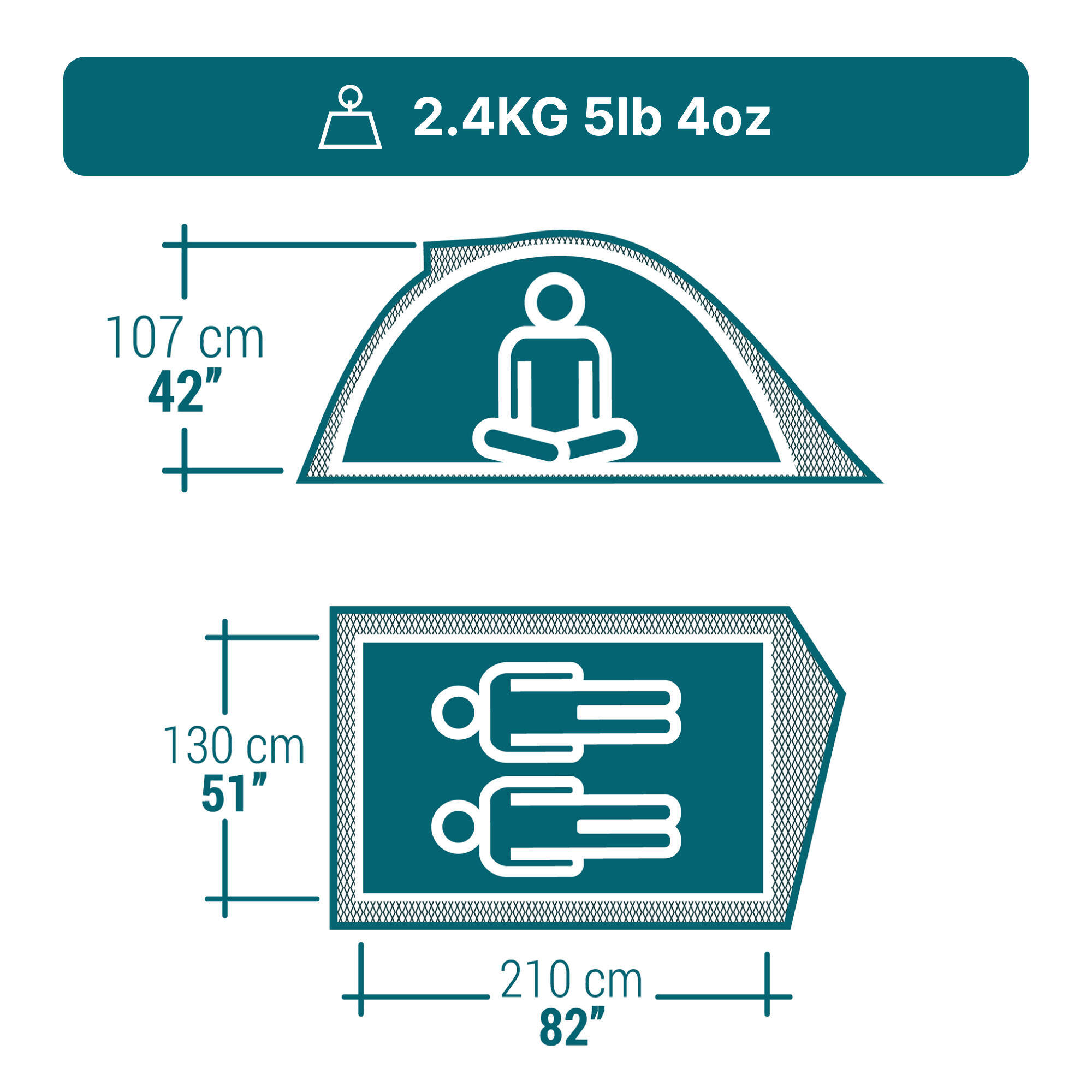 2 Person Camping Tent - MH100 Grey -  3
