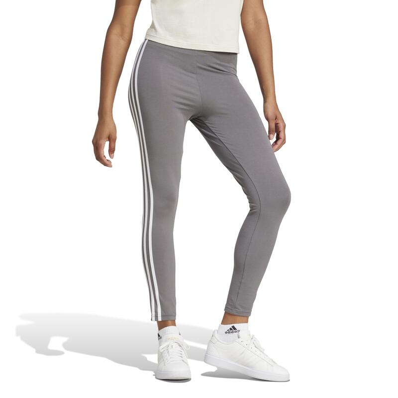 Leggings ADIDAS donna palestra vita alta cotone 3 strisce grigio scuro