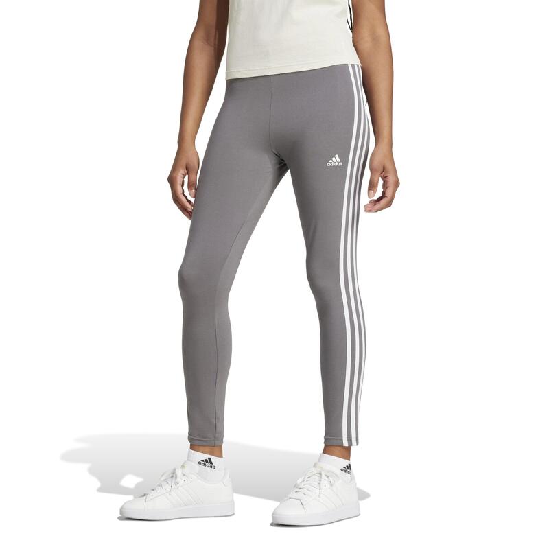 Leggings ADIDAS donna palestra vita alta cotone 3 strisce grigio scuro