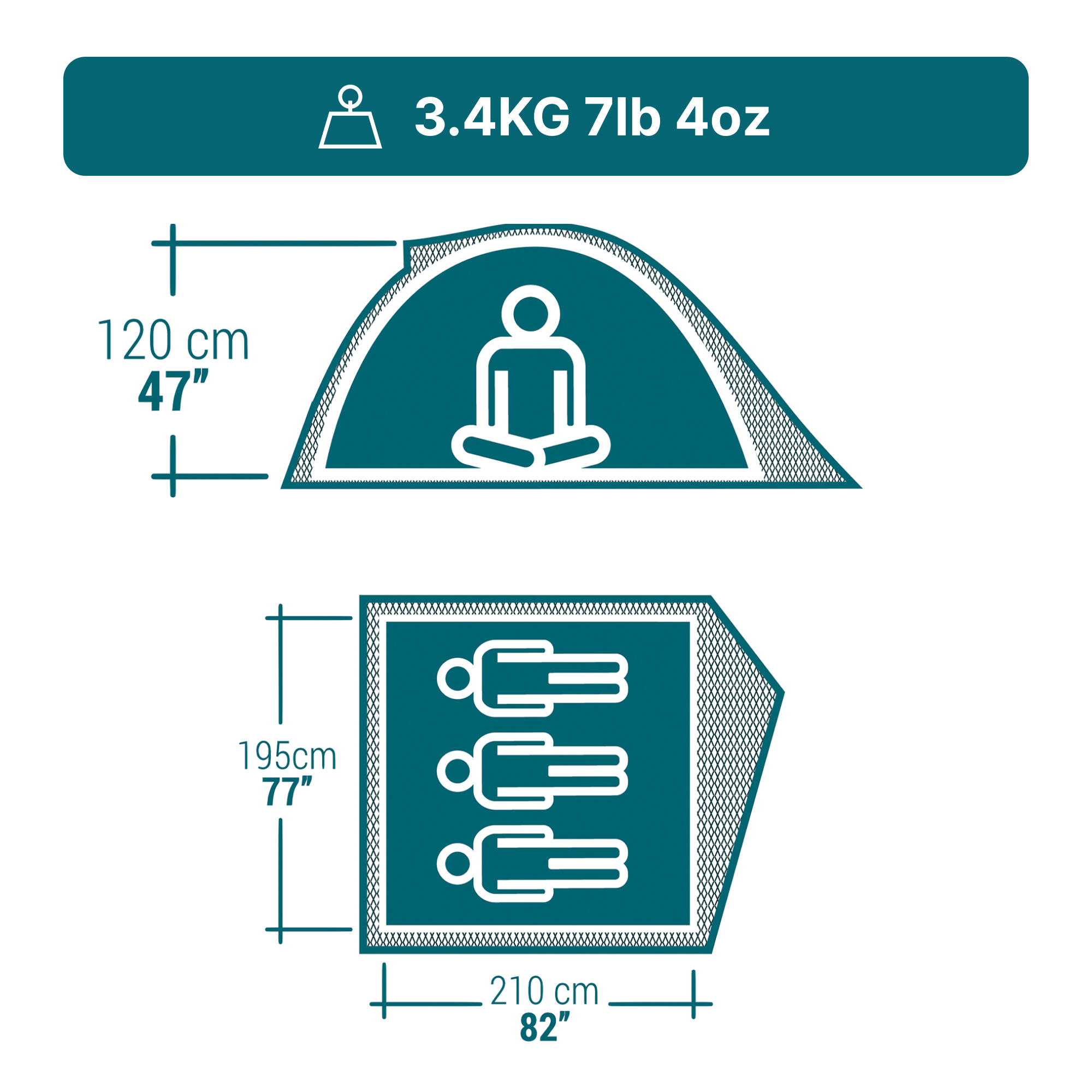 Tente de camping 3 places, MH100 gris 4/33