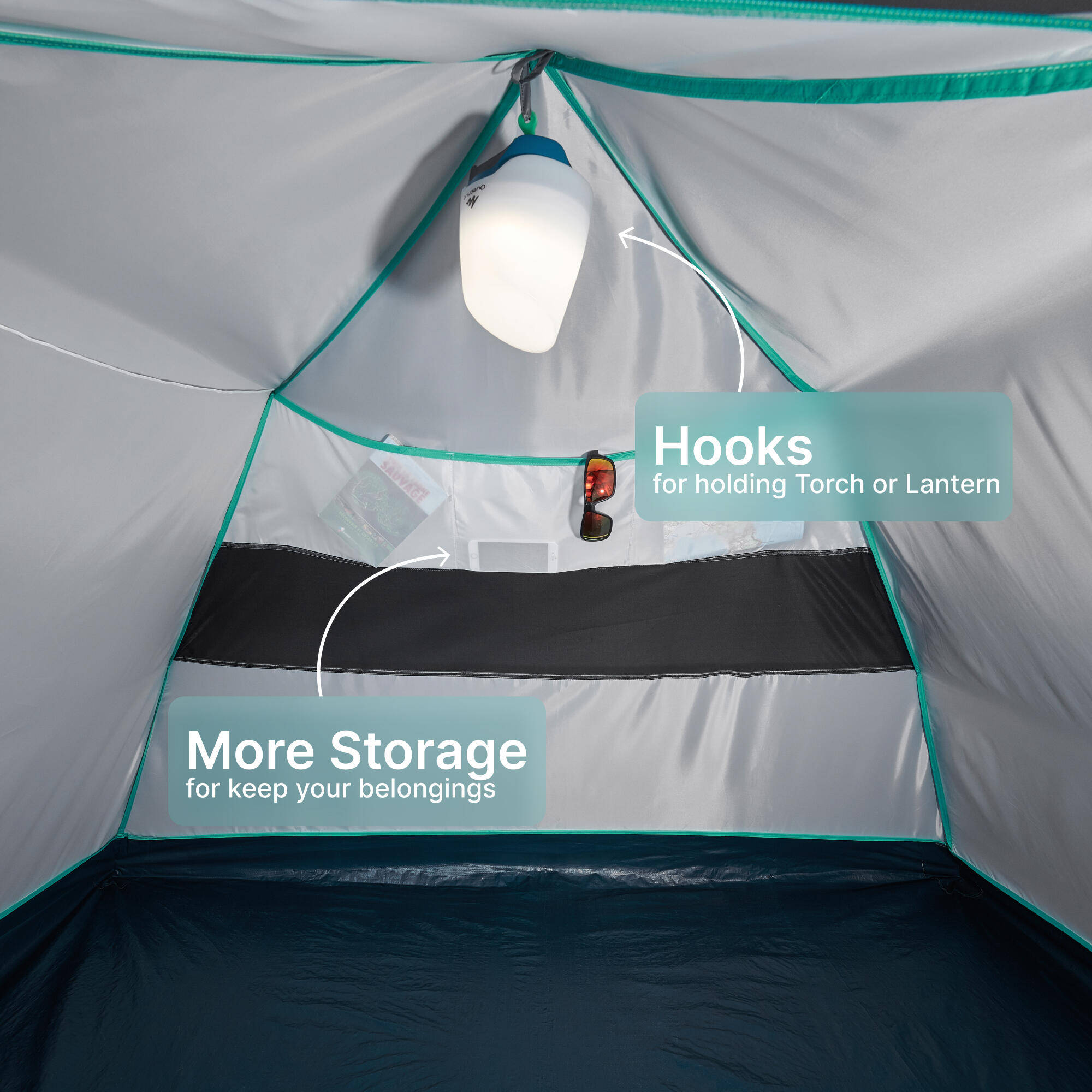 3 Person Camping Tent - MH100 Grey -  4