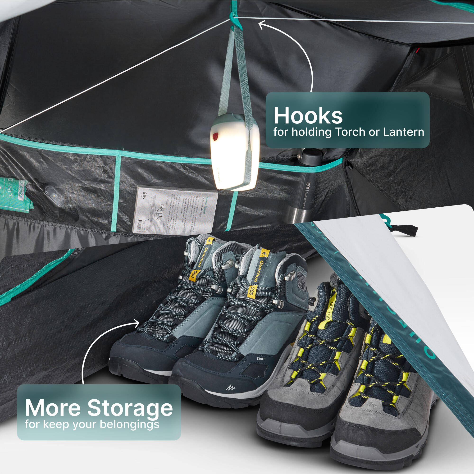 3-person camping tent, MH100 - Fresh & Black -  5