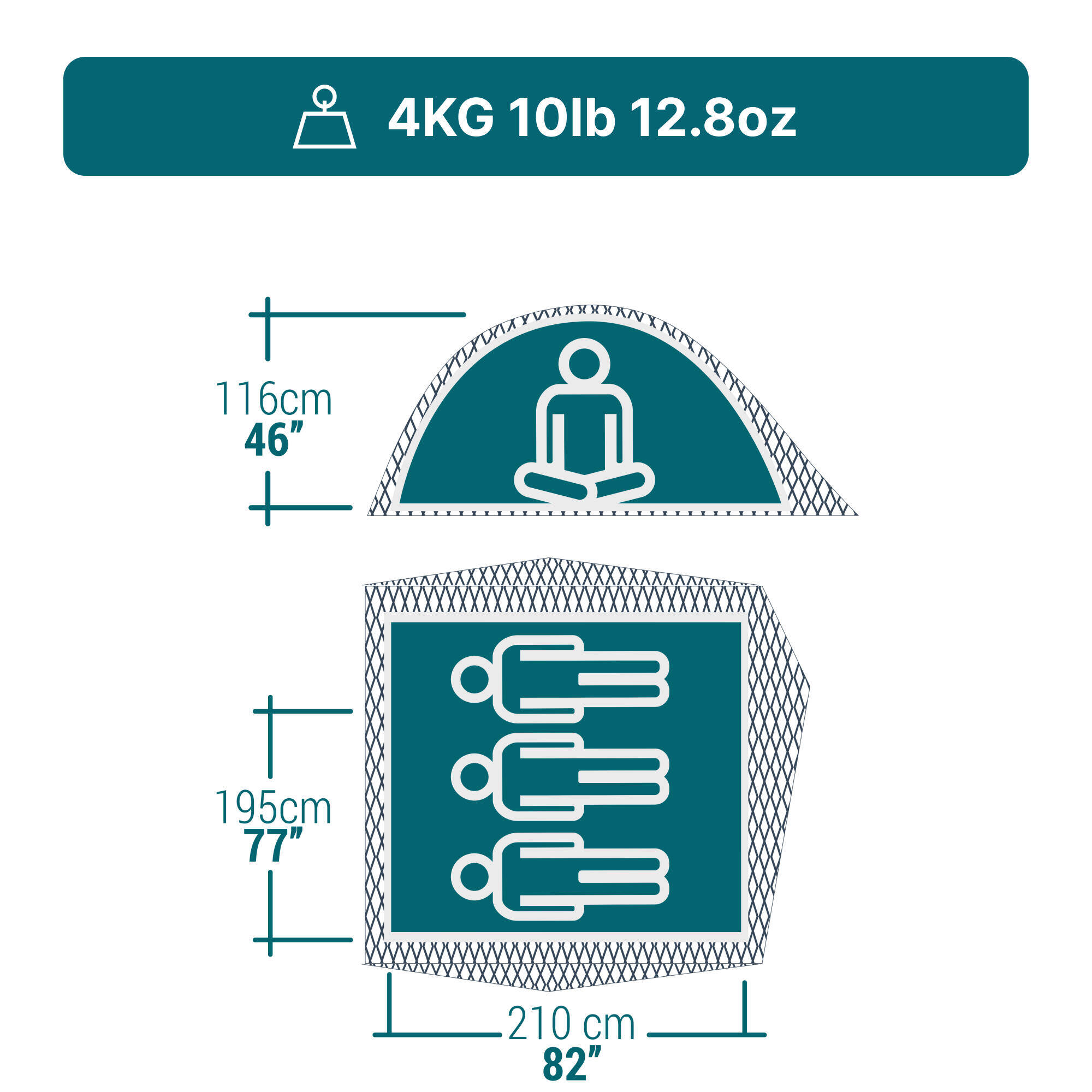 3-person camping tent, MH100 - Fresh & Black -  3