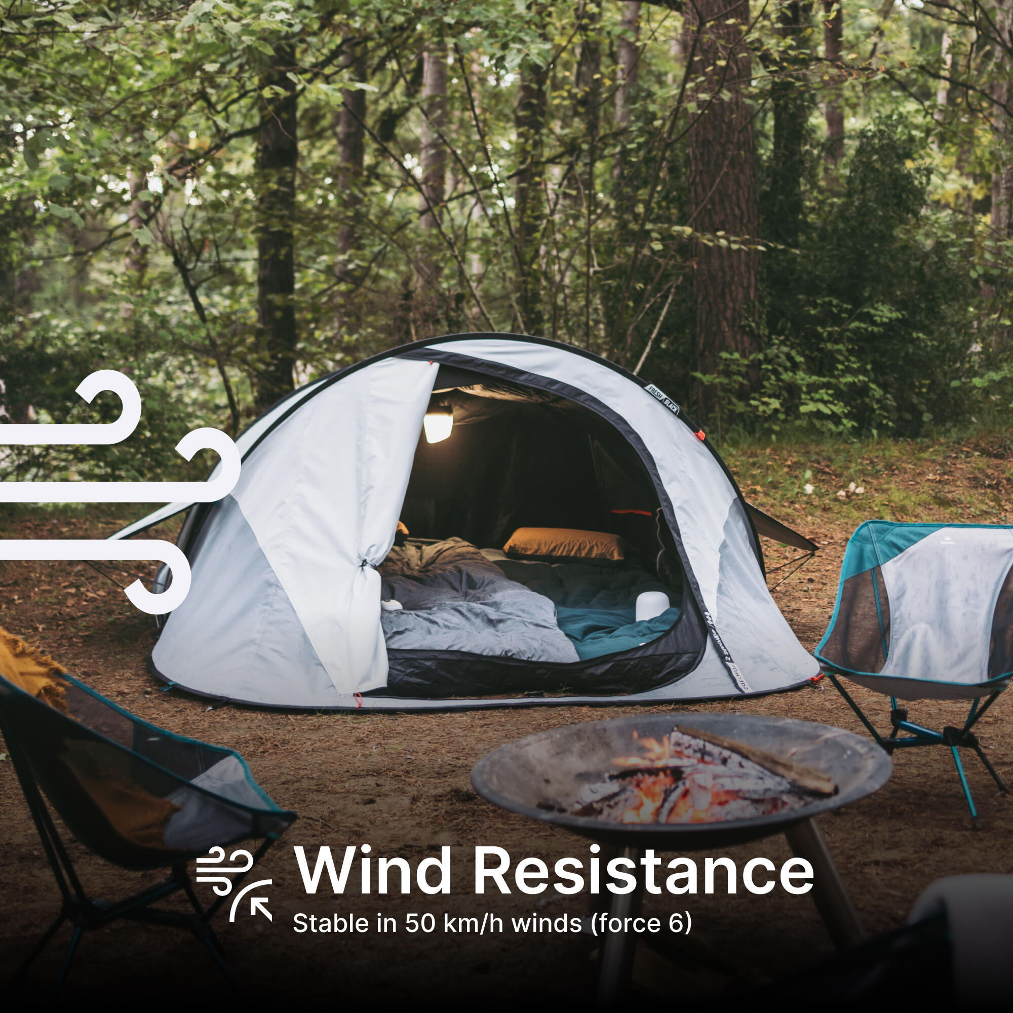 Instant 3-person camping tent, 2 Seconds Fresh & Black