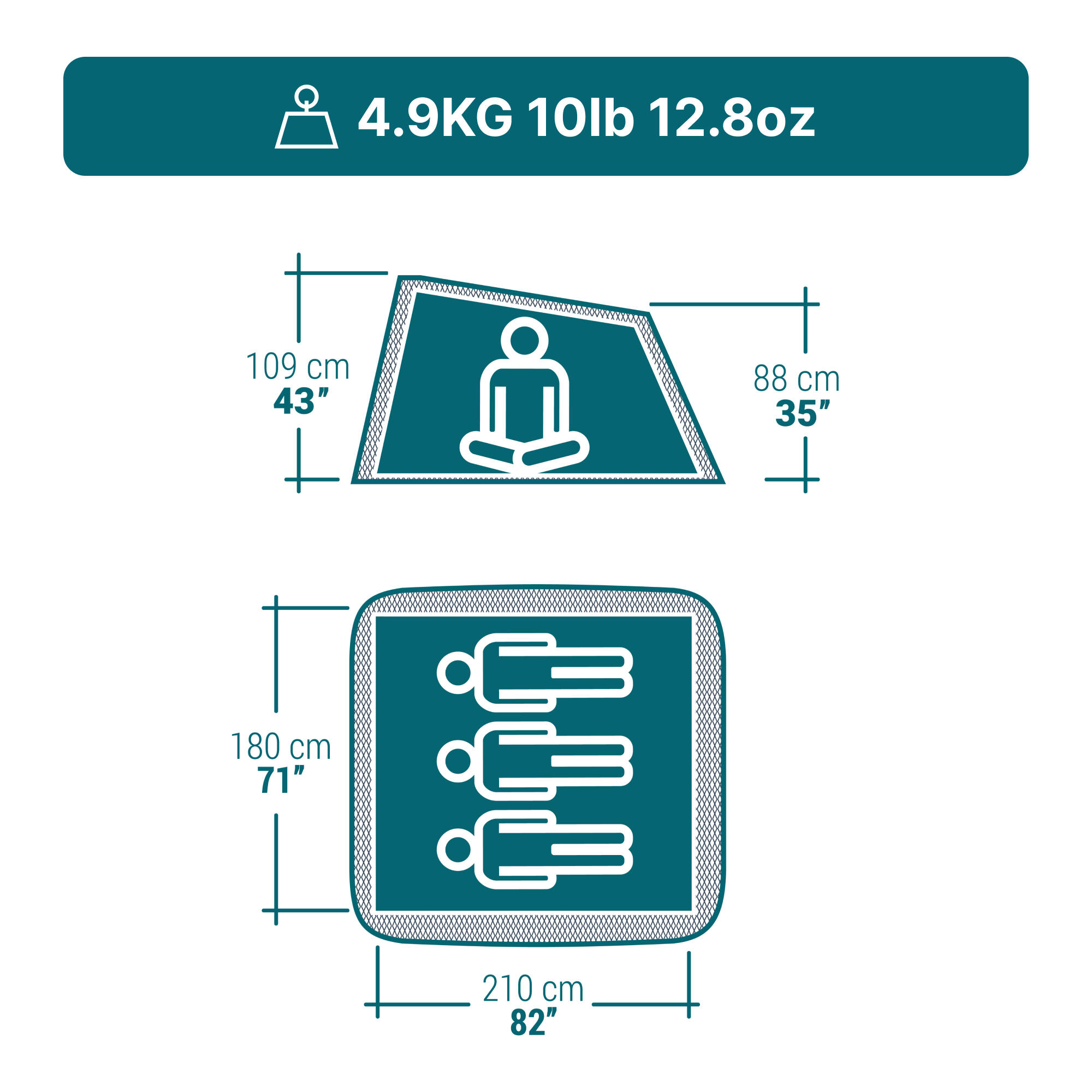 Tente de camping 3 personnes, 2 Seconds Fresh & Black - QUECHUA