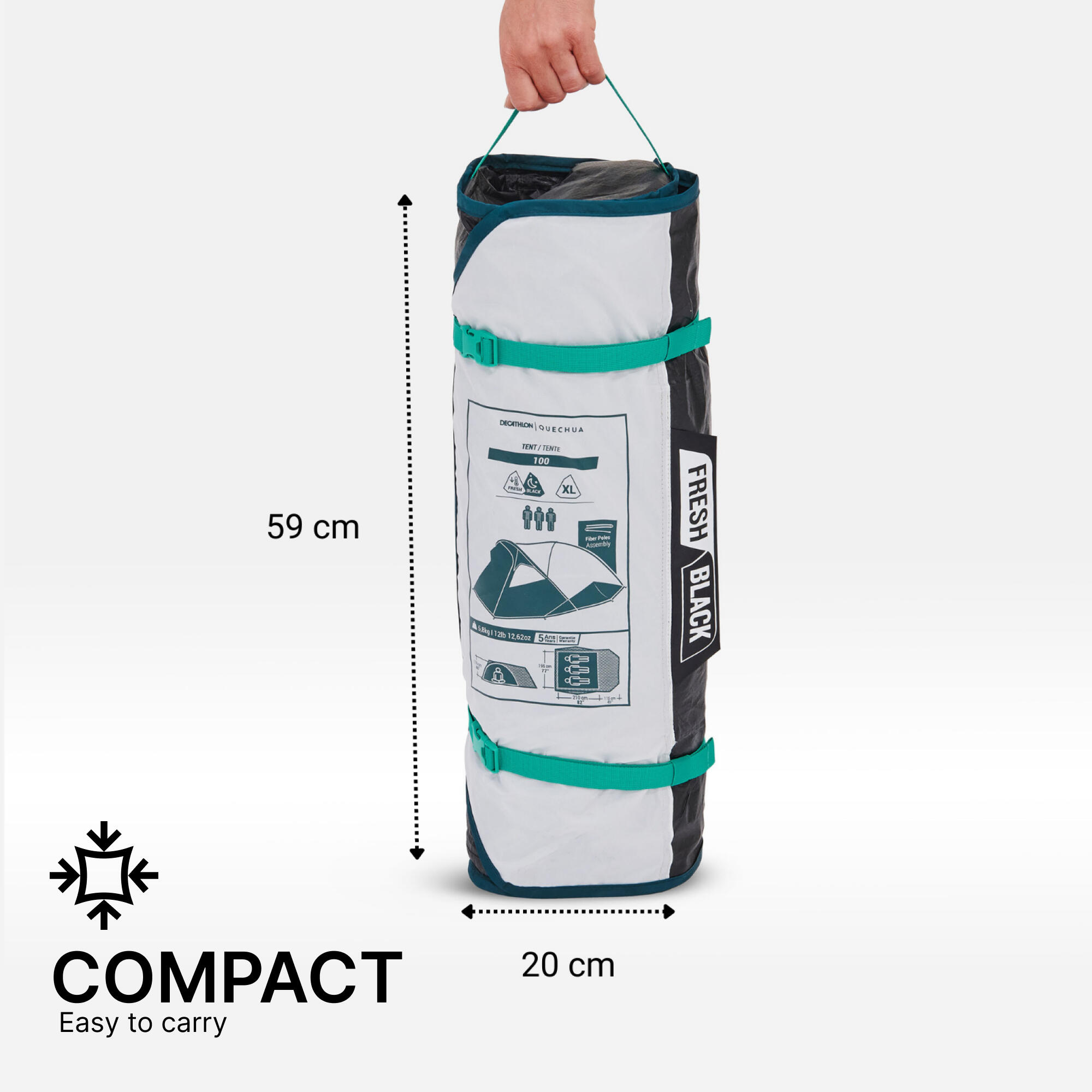 Kampeertent voor 3 personen MH100 XL Fresh & Black 35/57