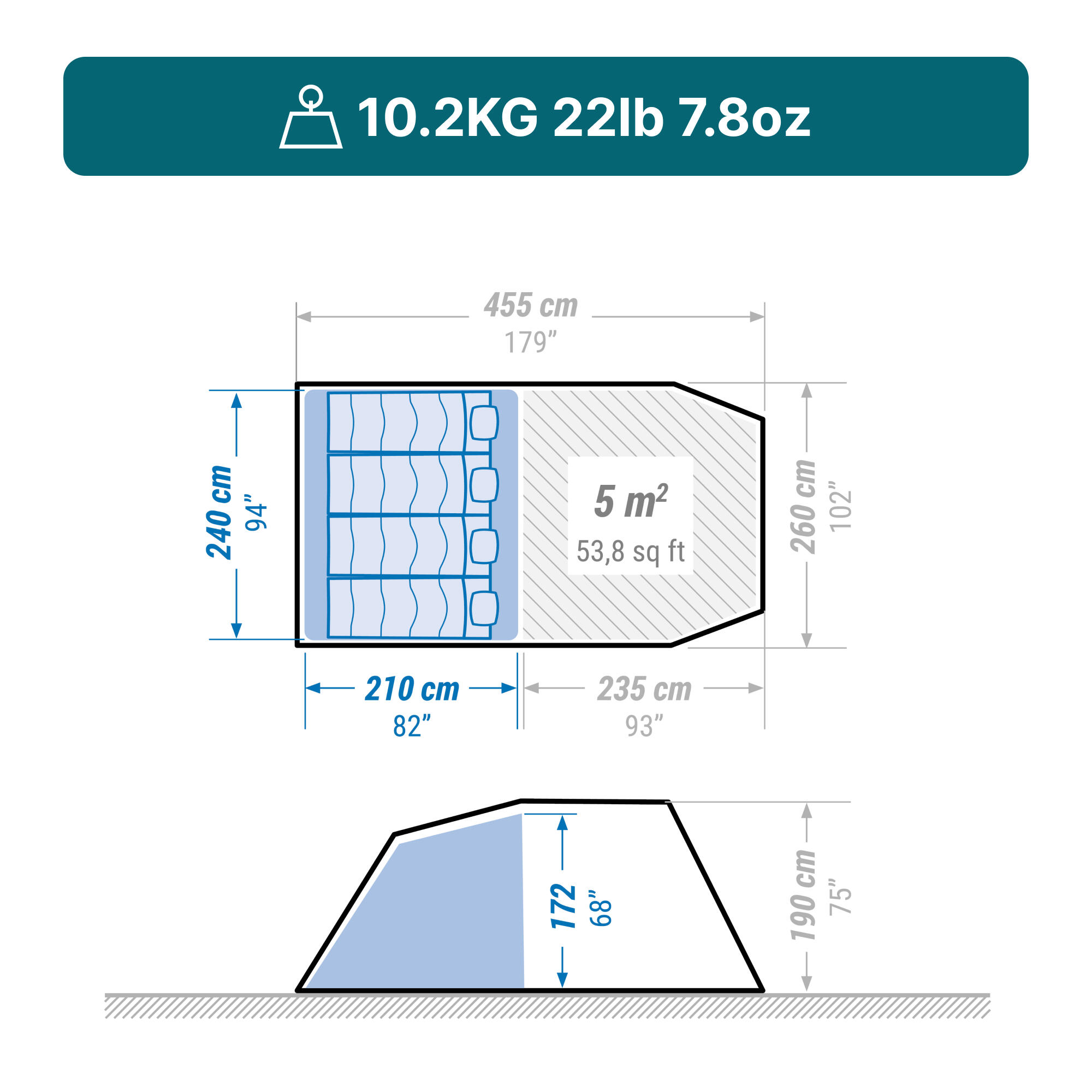 Camping Tent 4 Person 1 Bedroom Blue
