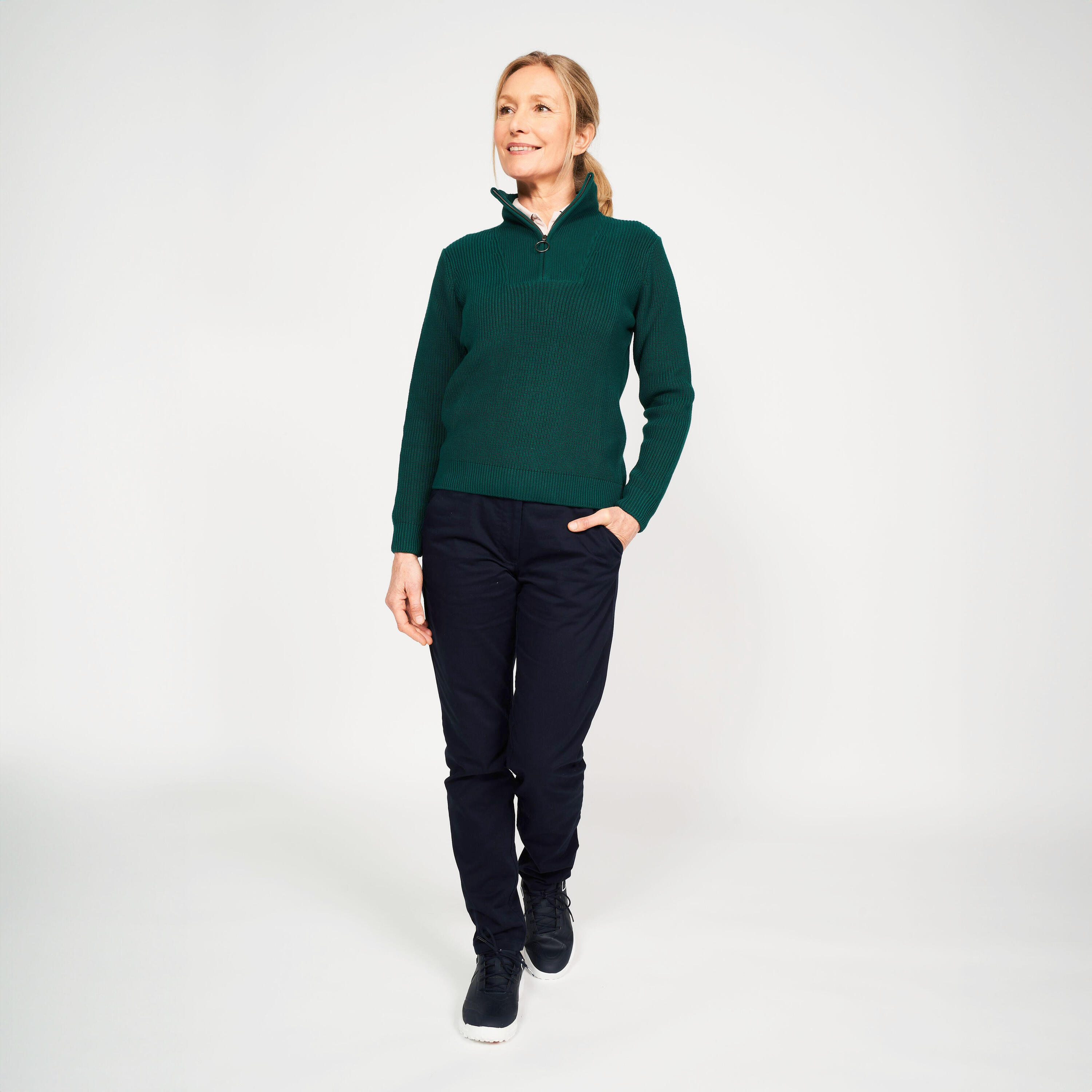 Pull golf zippé femme, MW500  vert 2/7