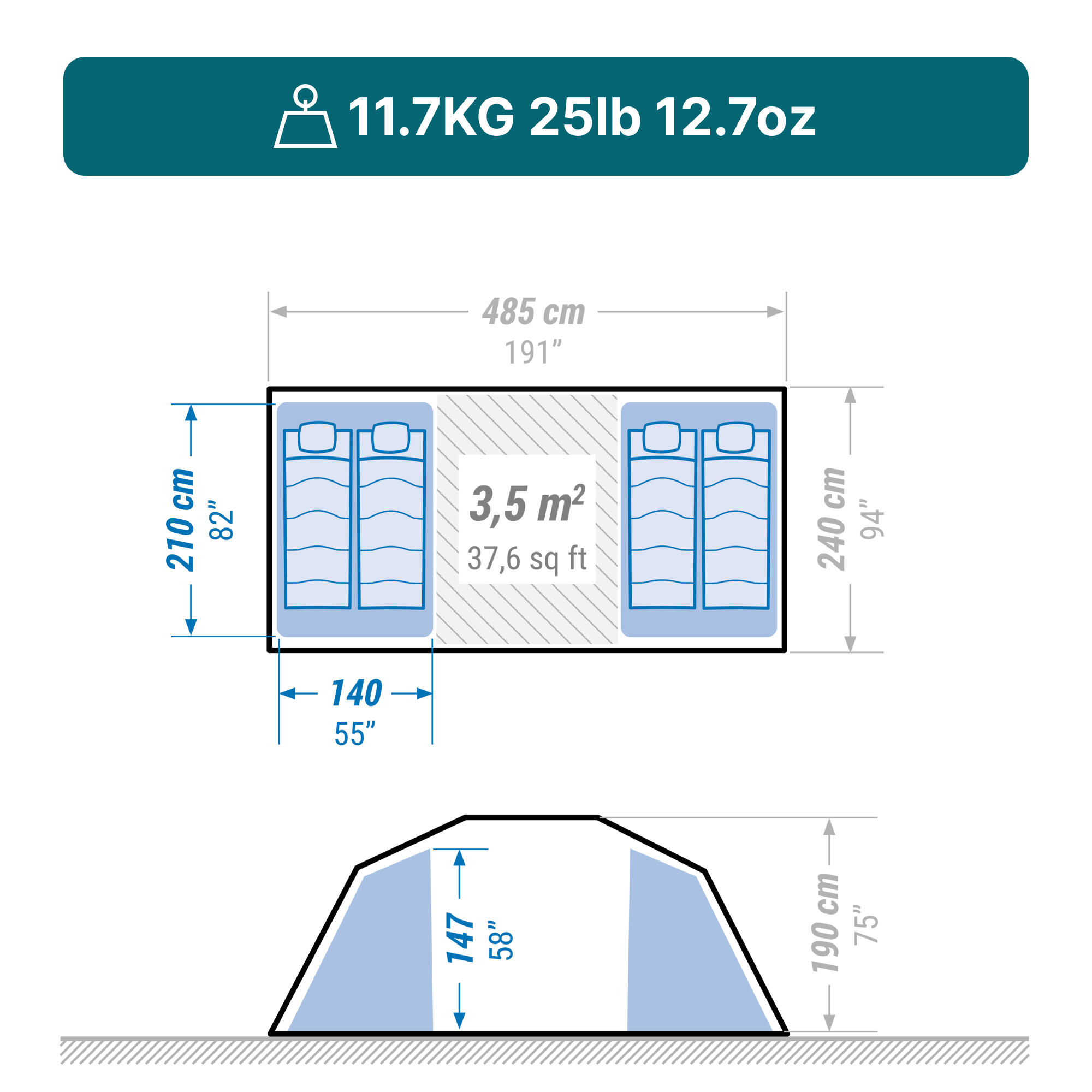 4-person, 2-bedroom camping tent, Arpenaz 4.2