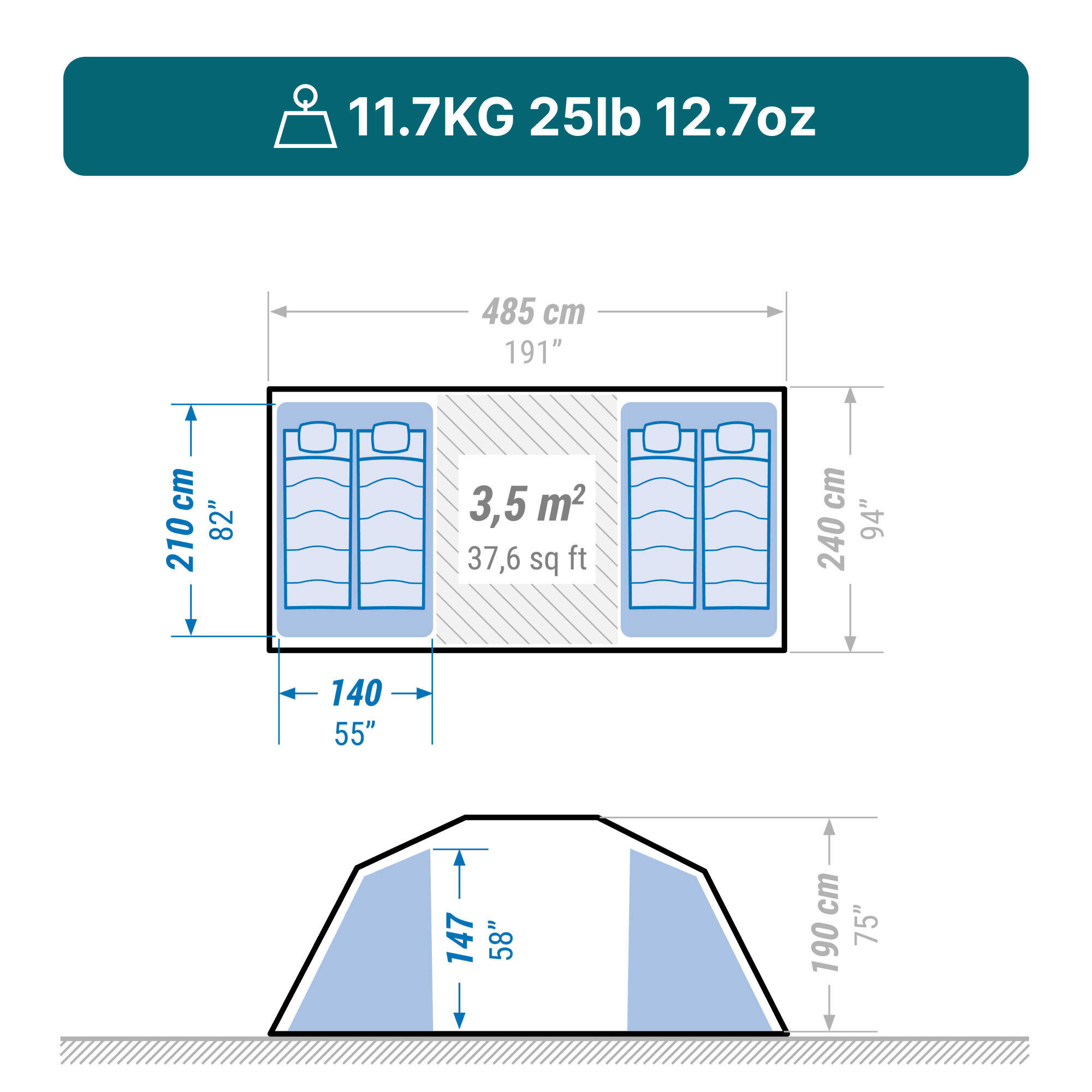 4-person, 2-bedroom camping tent, Arpenaz 4.2 -  3