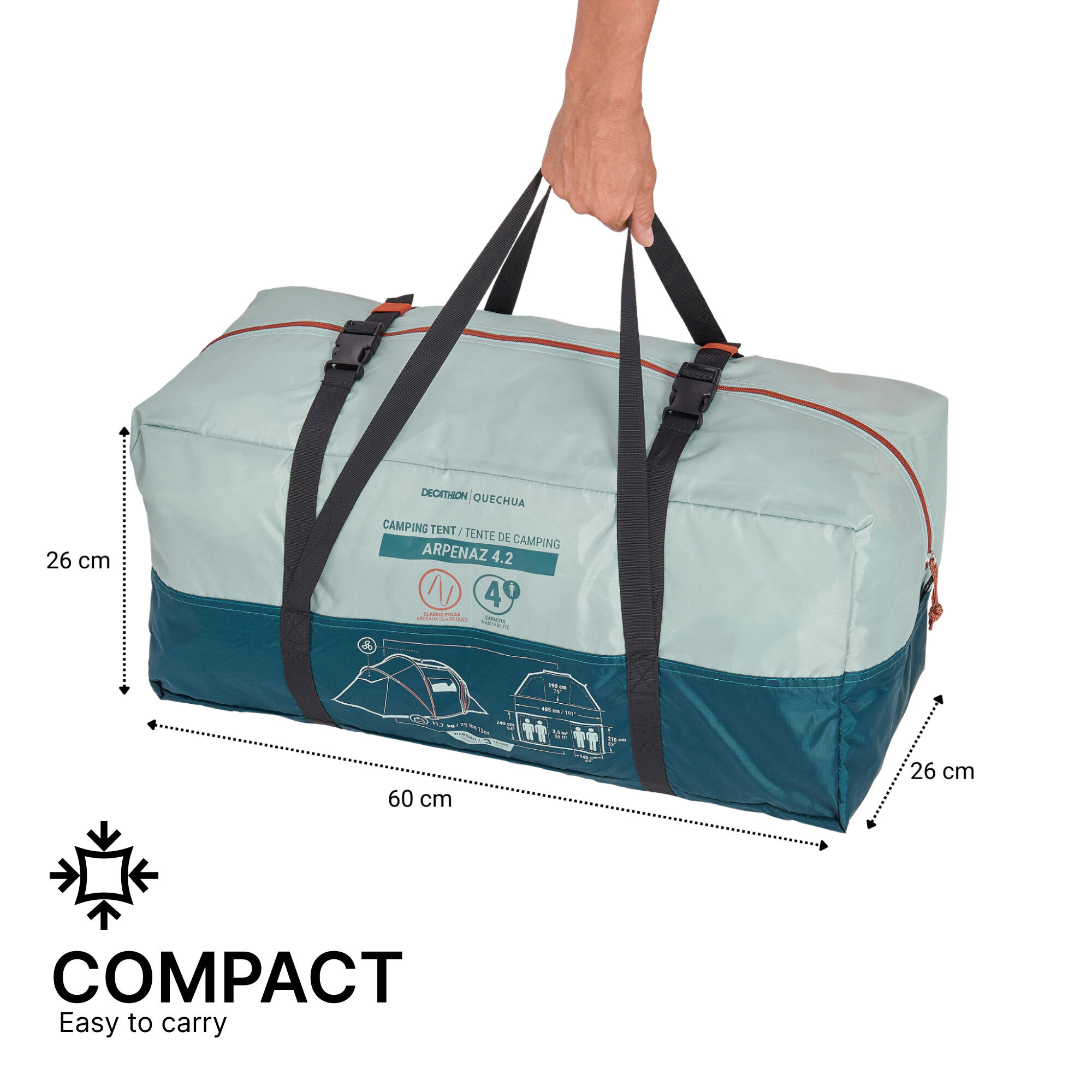 4-person, 2-bedroom camping tent, Arpenaz 4.2 6/12