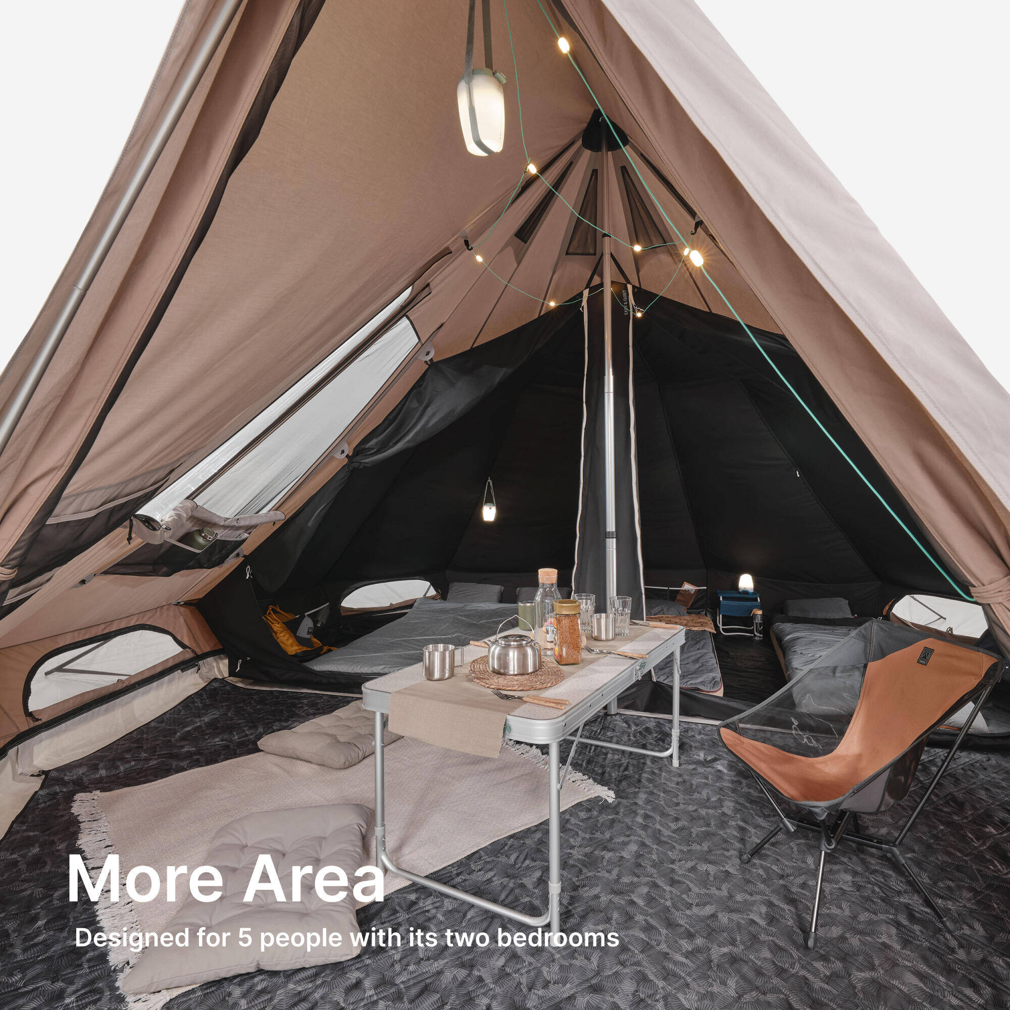 5-person, 2-bedroom camping tepee tent, Tepee 5.2 Polycotton -  4