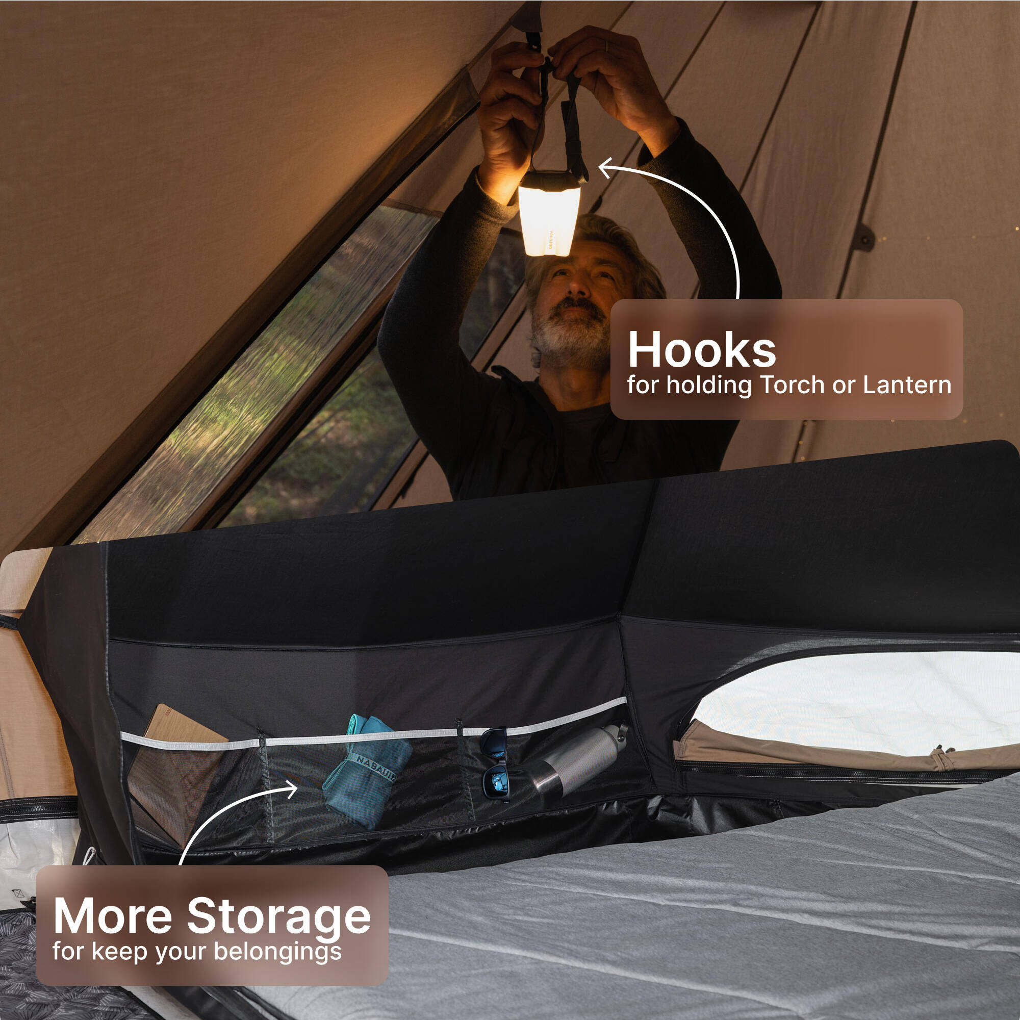 5-person, 2-bedroom camping tepee tent, Tepee 5.2 Polycotton -  5