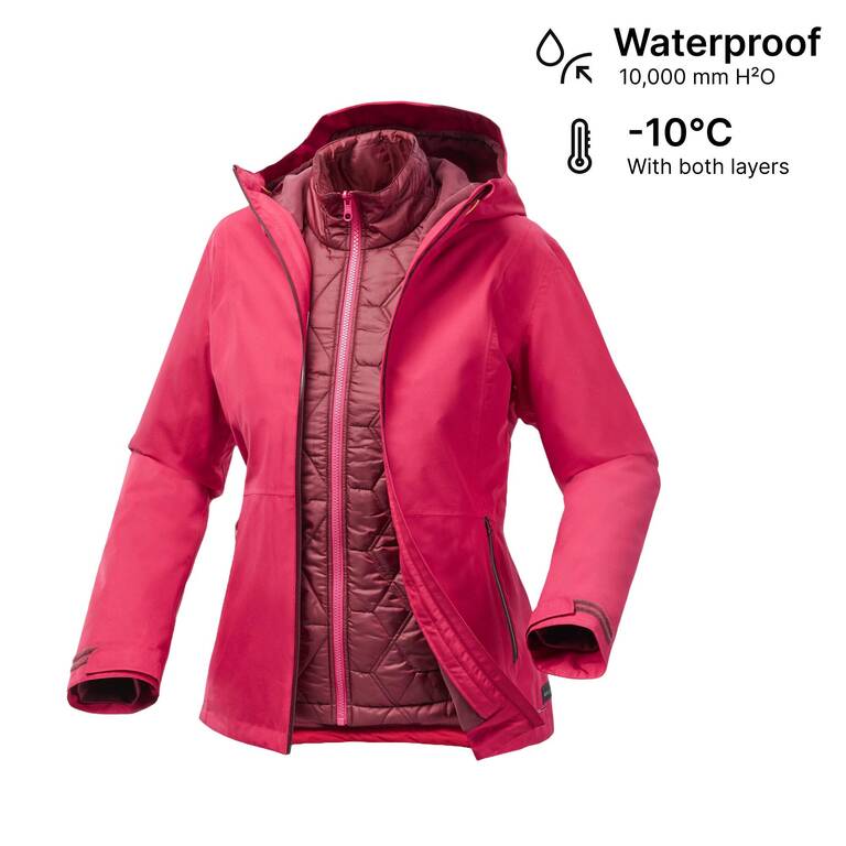 Women’s 3-in-1 waterproof winter hiking jacket - SH500 mountain - 10°C 