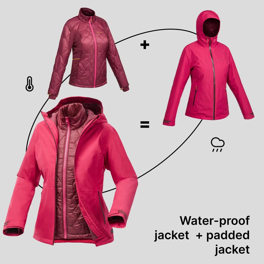 Chaqueta de senderismo 3en1 impermeable para Mujer Quechua SH500 - Rosado