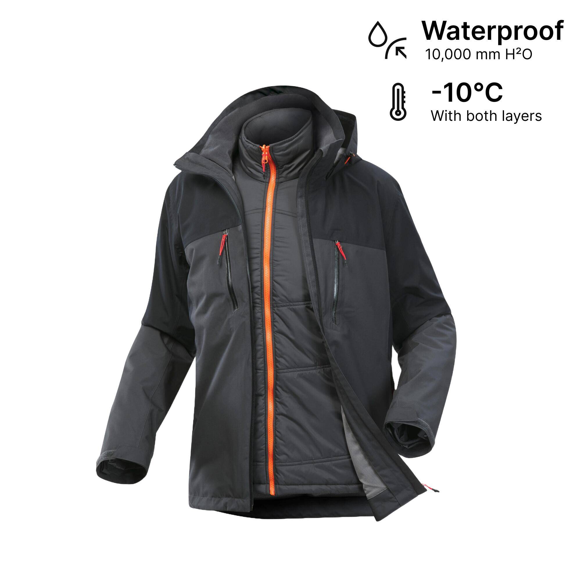 Men’s 3in1 waterproof hiking jacket -10°C, MH500 Mountain - Grey -  2