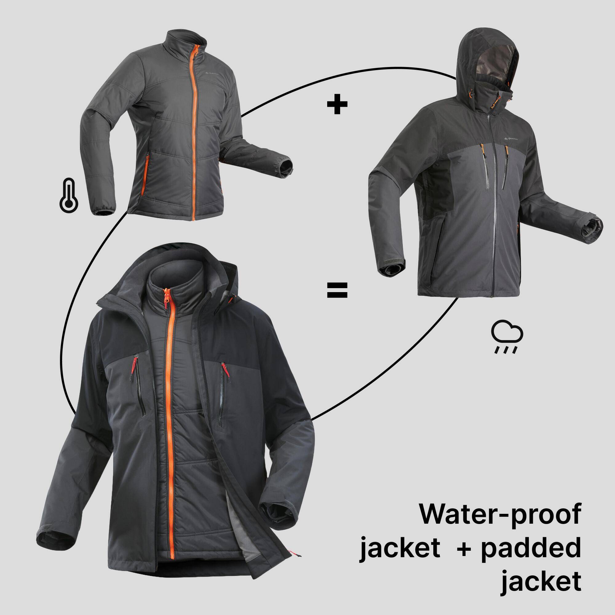 Men’s 3in1 waterproof hiking jacket -10°C, MH500 Mountain - Grey -  3