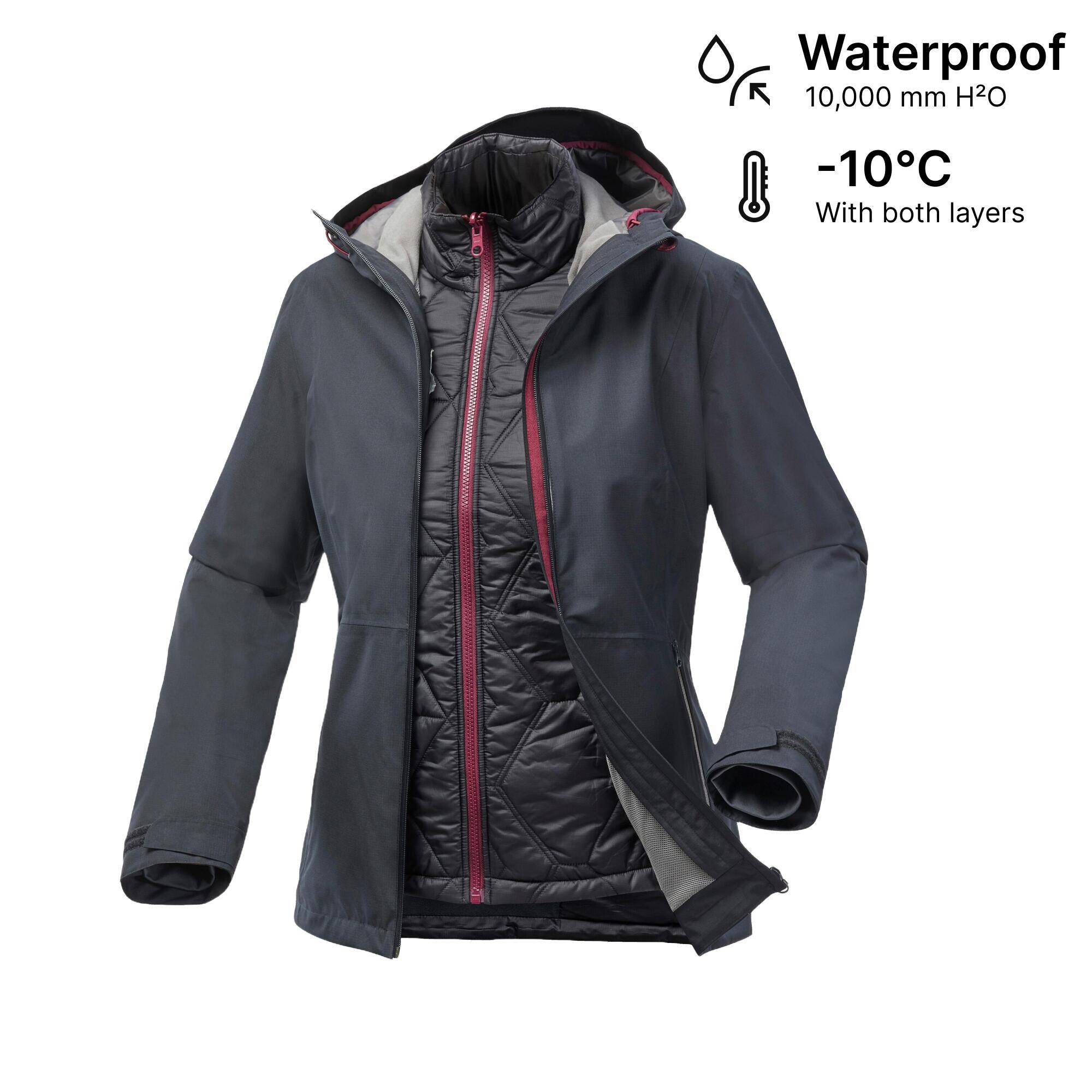 Women’s hiking 3-in-1 waterproof jacket SH500 Mountain - 10°C -  2