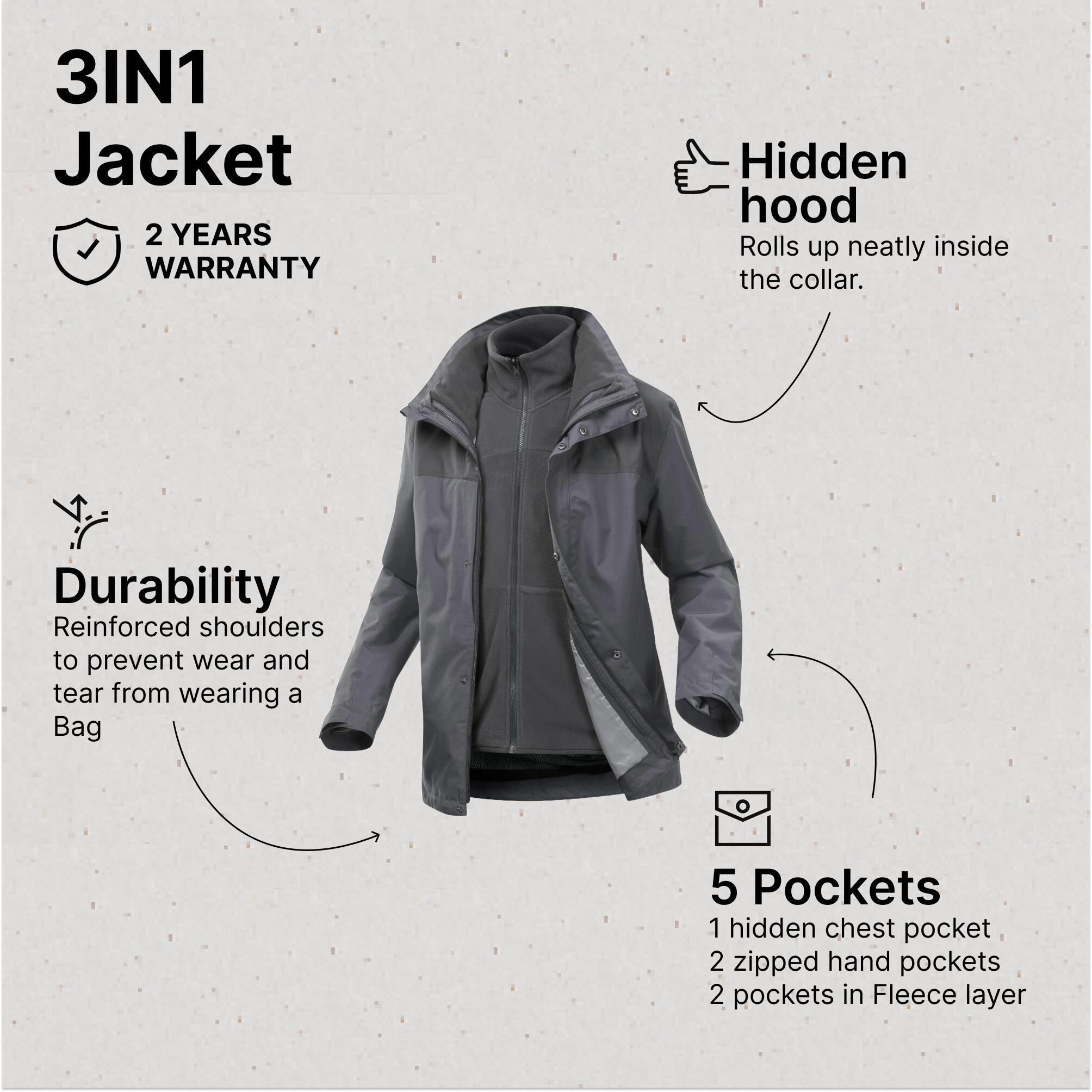 Giacca trekking uomo NH100 3in1 grigia | 0°C 6/23