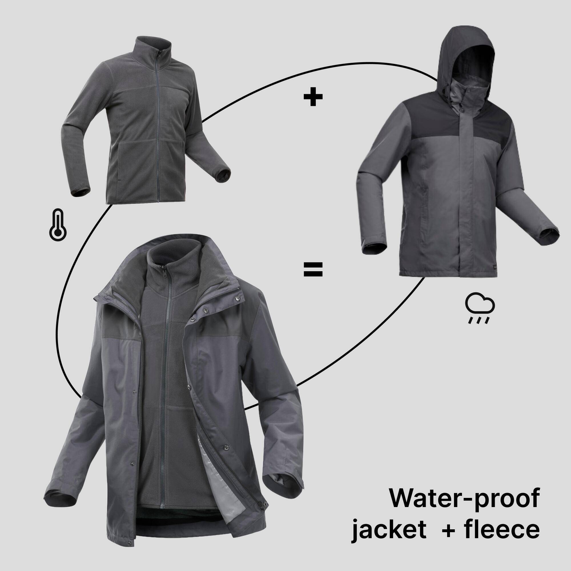 Men’s 3-in-1 waterproof hiking jacket - SH100 0°C Grey -  5