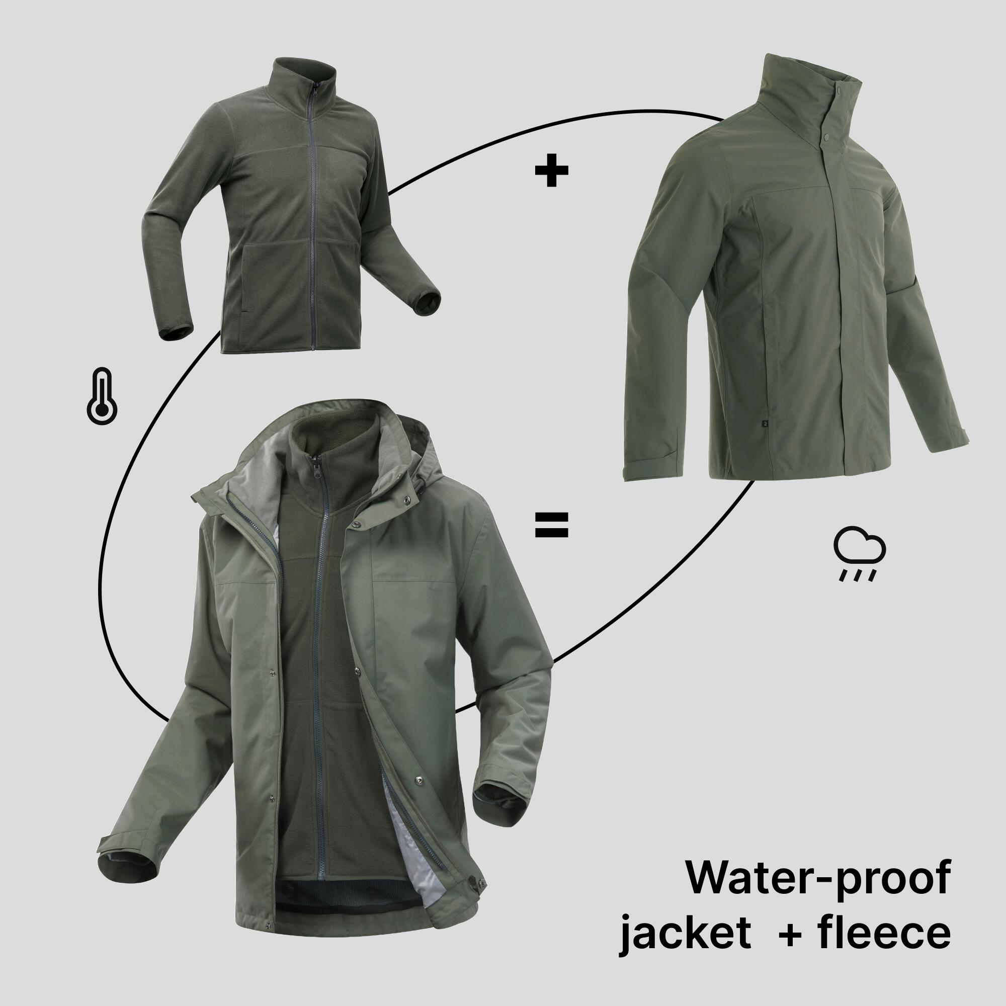 Men’s 3-in-1 waterproof hiking jacket - SH100 0°C Green