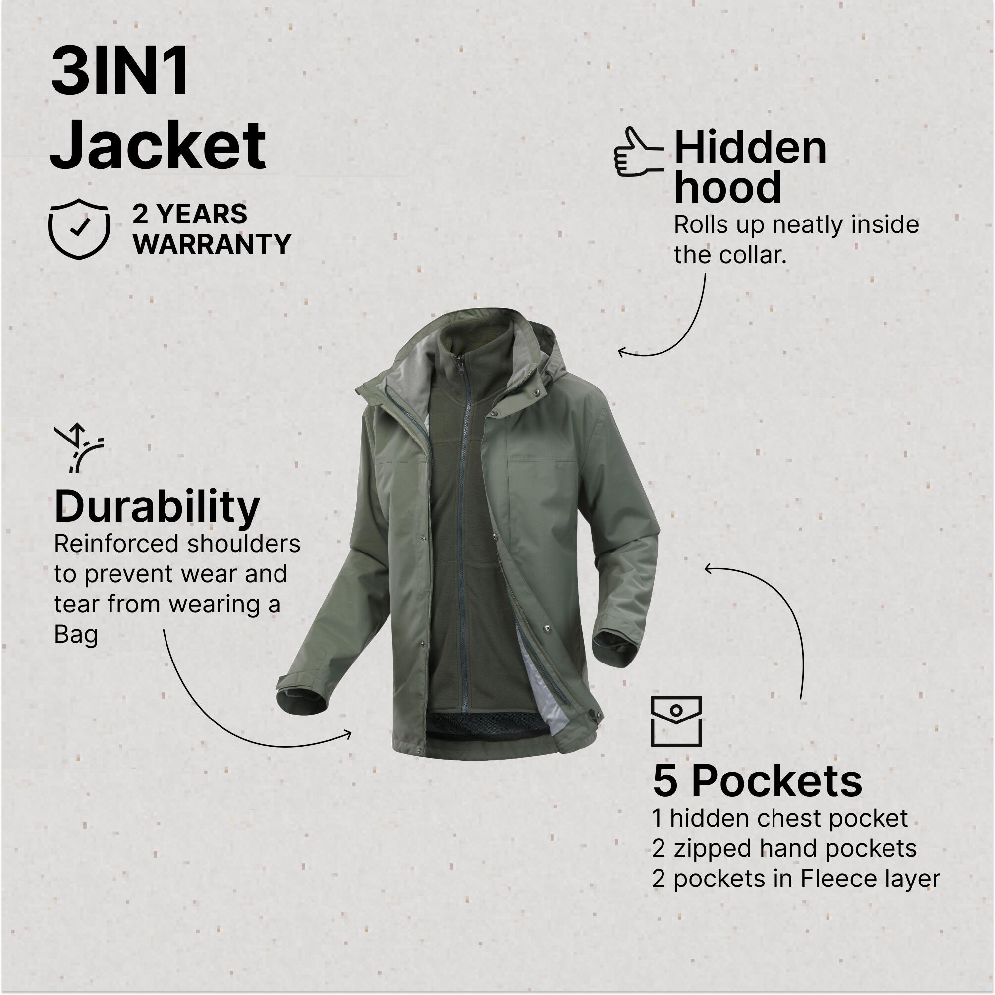 Men’s 3-in-1 waterproof hiking jacket - SH100 0°C Green