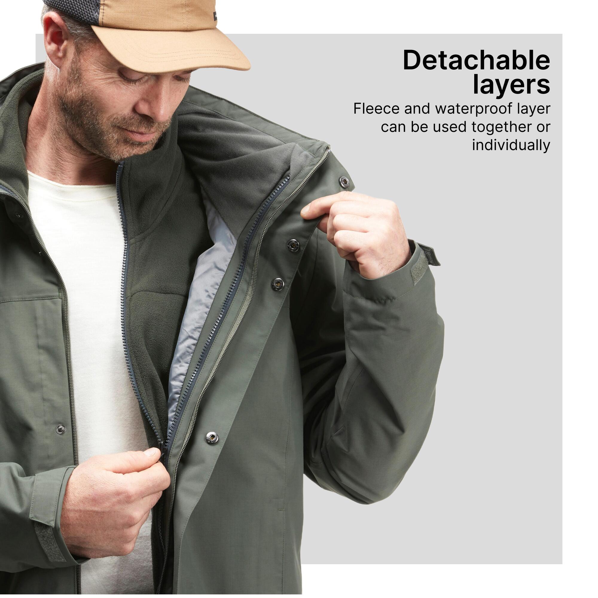 Men’s 3-in-1 waterproof hiking jacket - SH100 0°C Green