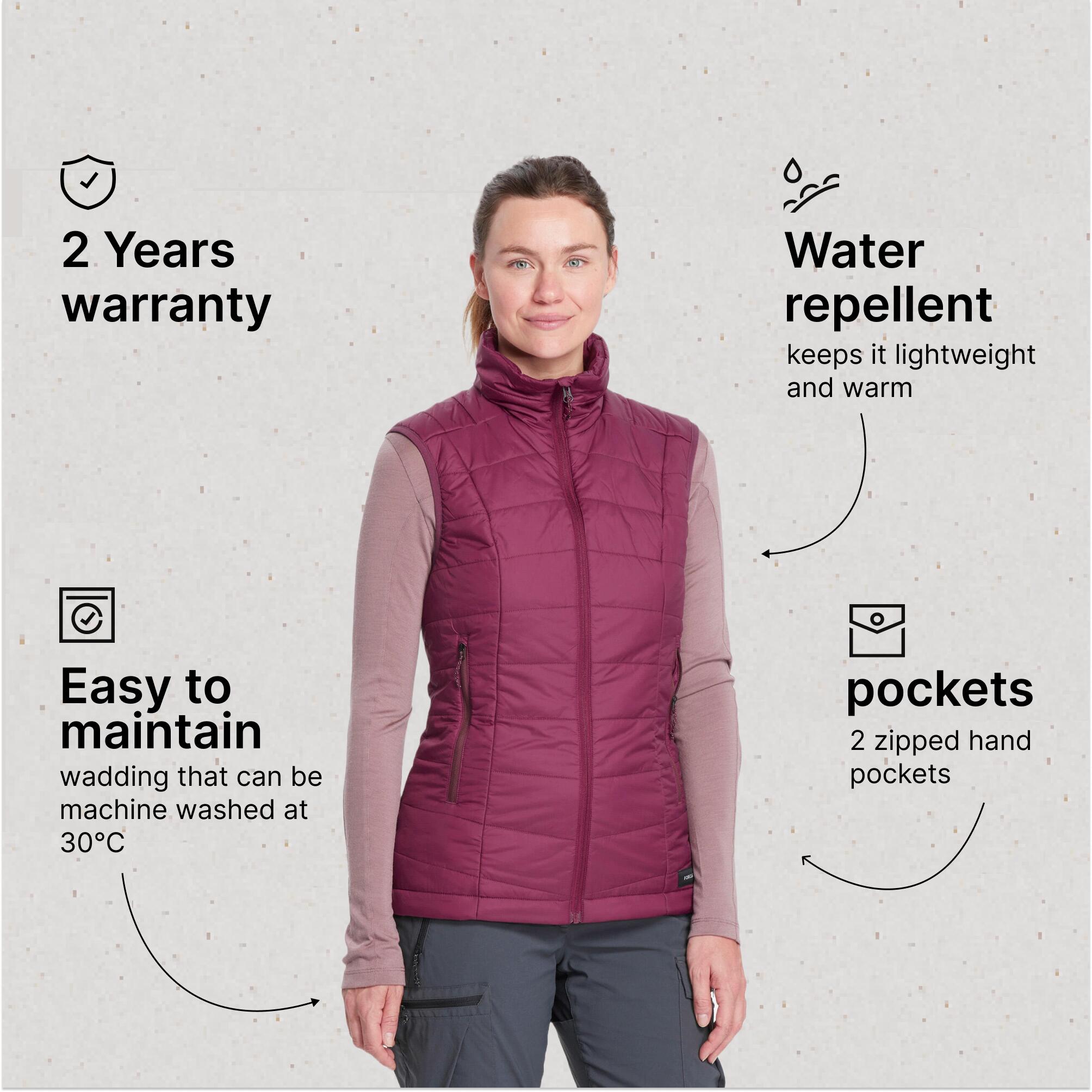 Women Trekking Sleeveless Padded Jacket MT100 Purple