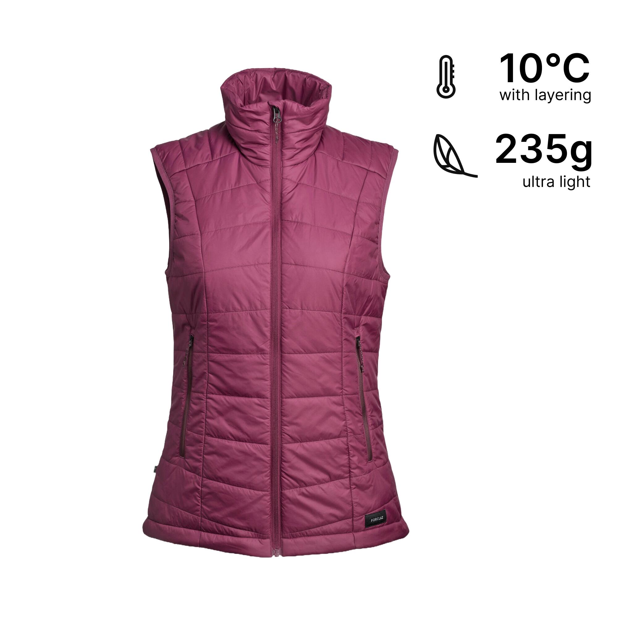 Women Trekking Sleeveless Padded Jacket MT100 Purple
