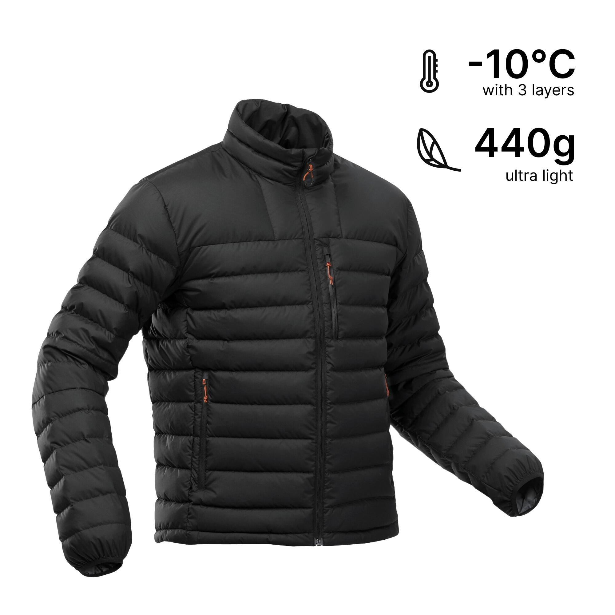 Buy Mens Trekking Down Feather Jacket MT500 10 C Light Weight Black Online Decathlon