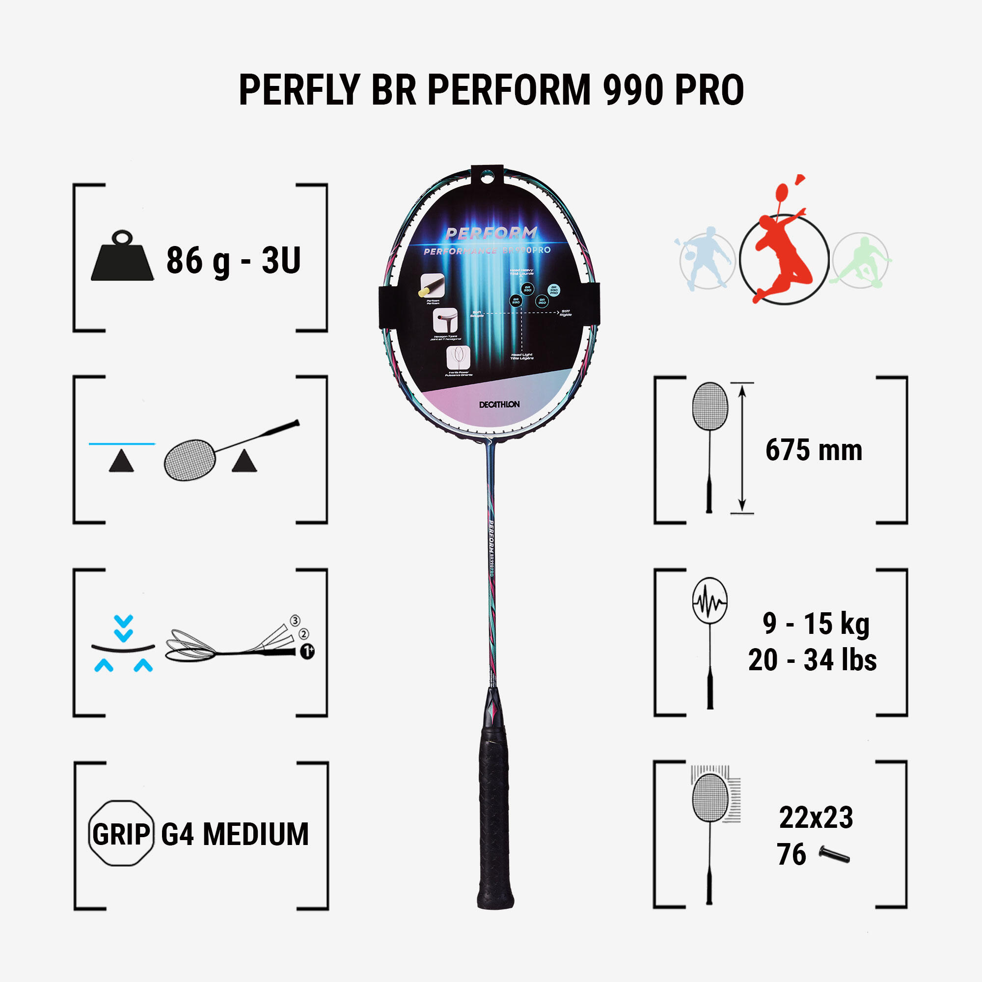 Badmintonracket voor volwassenen BR Perform 990 Pro paars onbespannen 2/26
