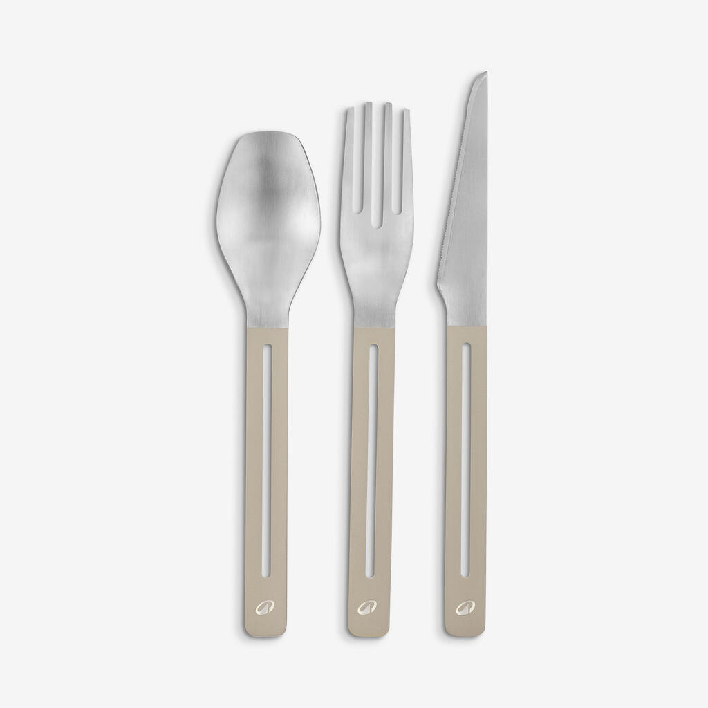 Set of 12 stainless steel camping cutlery: 4 knives, 4 forks, 4 spoons