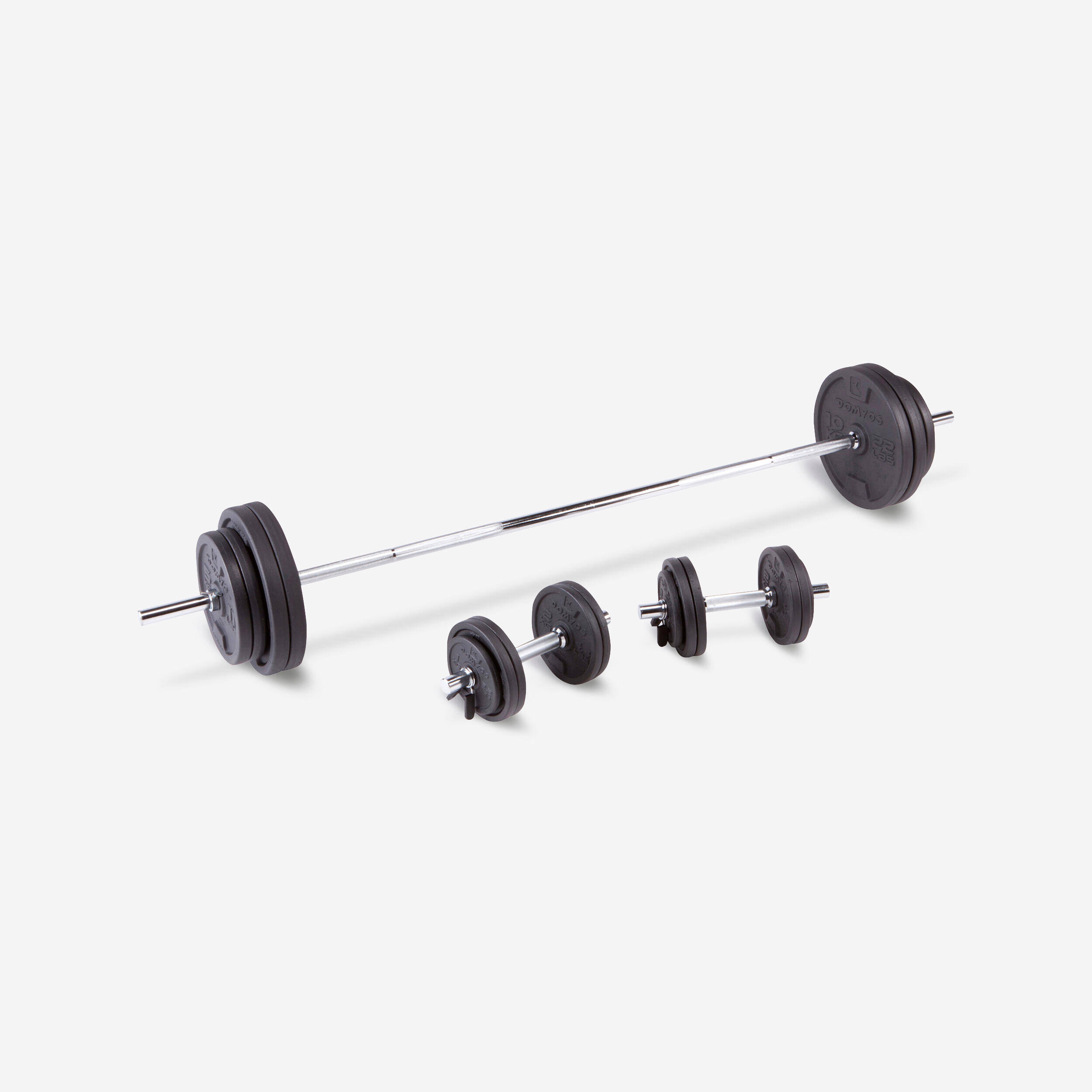 Weight Training 93 kg Partly Recycled Cast Iron Dumbbells and Bar Set