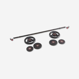Kit 20 kg barre et poids de musculation 1,30 m 28mm, fonte à 80% recyclée