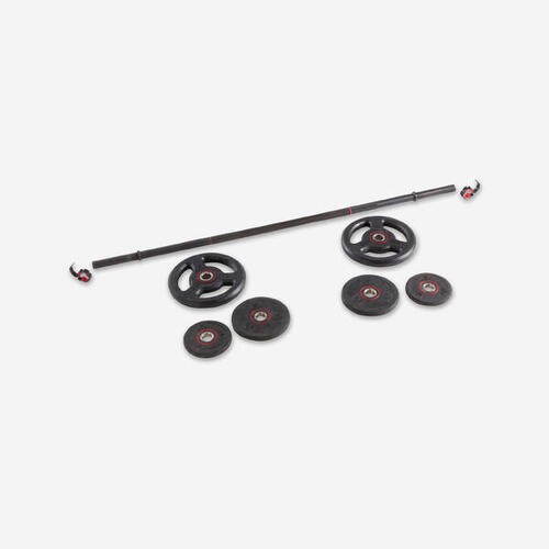 Kit 20 kg barre et poids de musculation 1,30 m 28mm, fonte à 80% recyclée