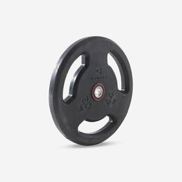 Disque musculation caoutchouc 20kg 28mm avec poignées, fonte à 80% recyclée