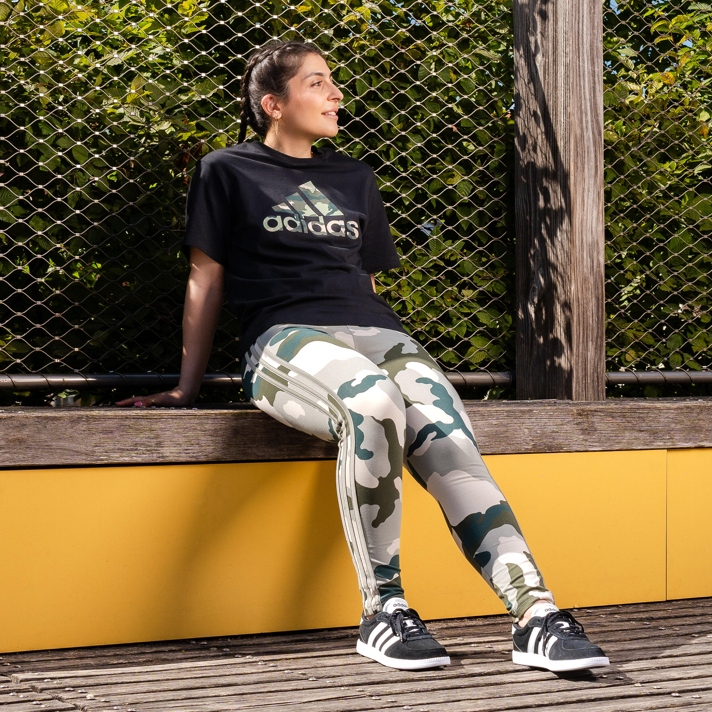 Leggings Adidas Mujer Negro Camuflaje Estampado 3 Franjas