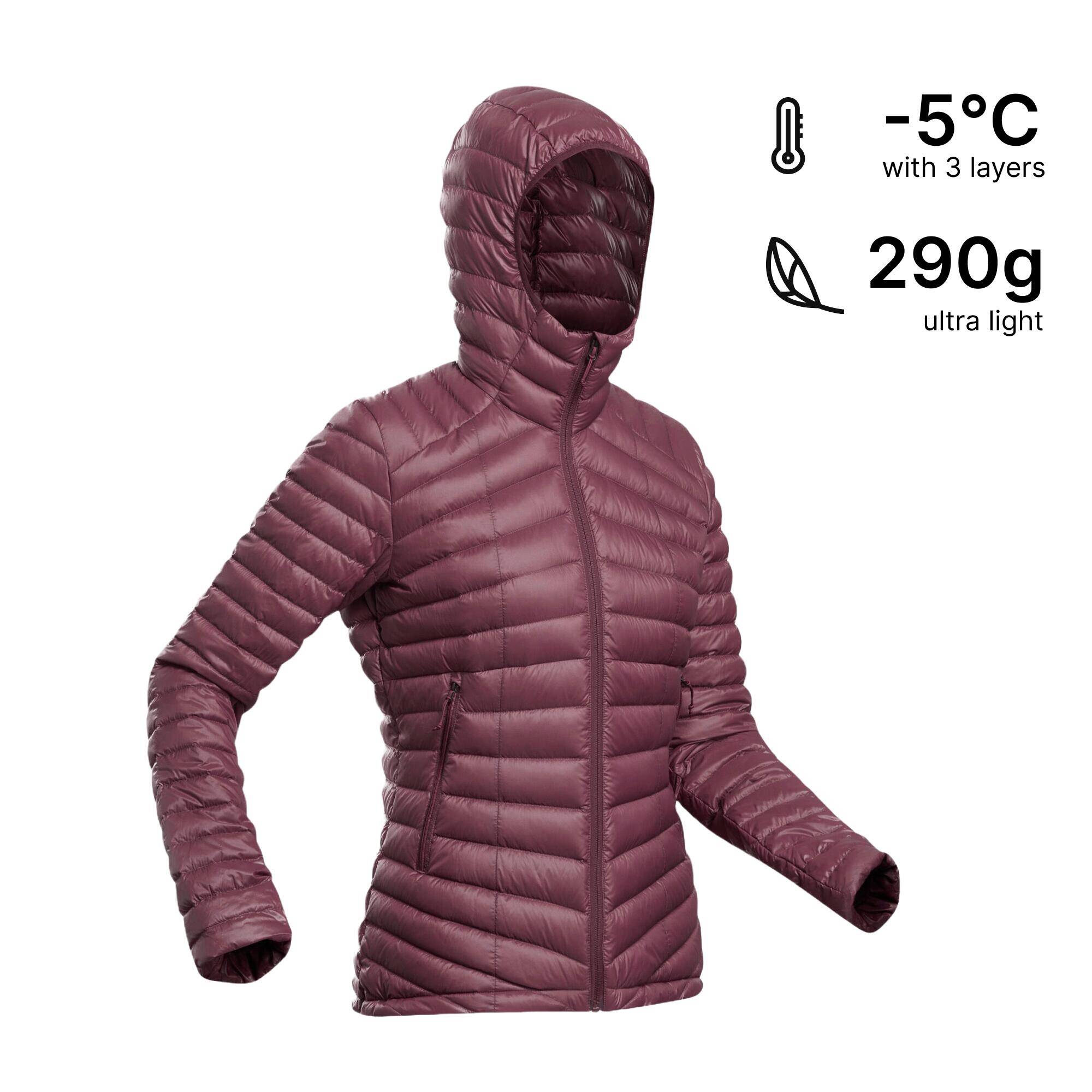 Women Trekking Down Jacket MT100 -5°C Burgundy -  2