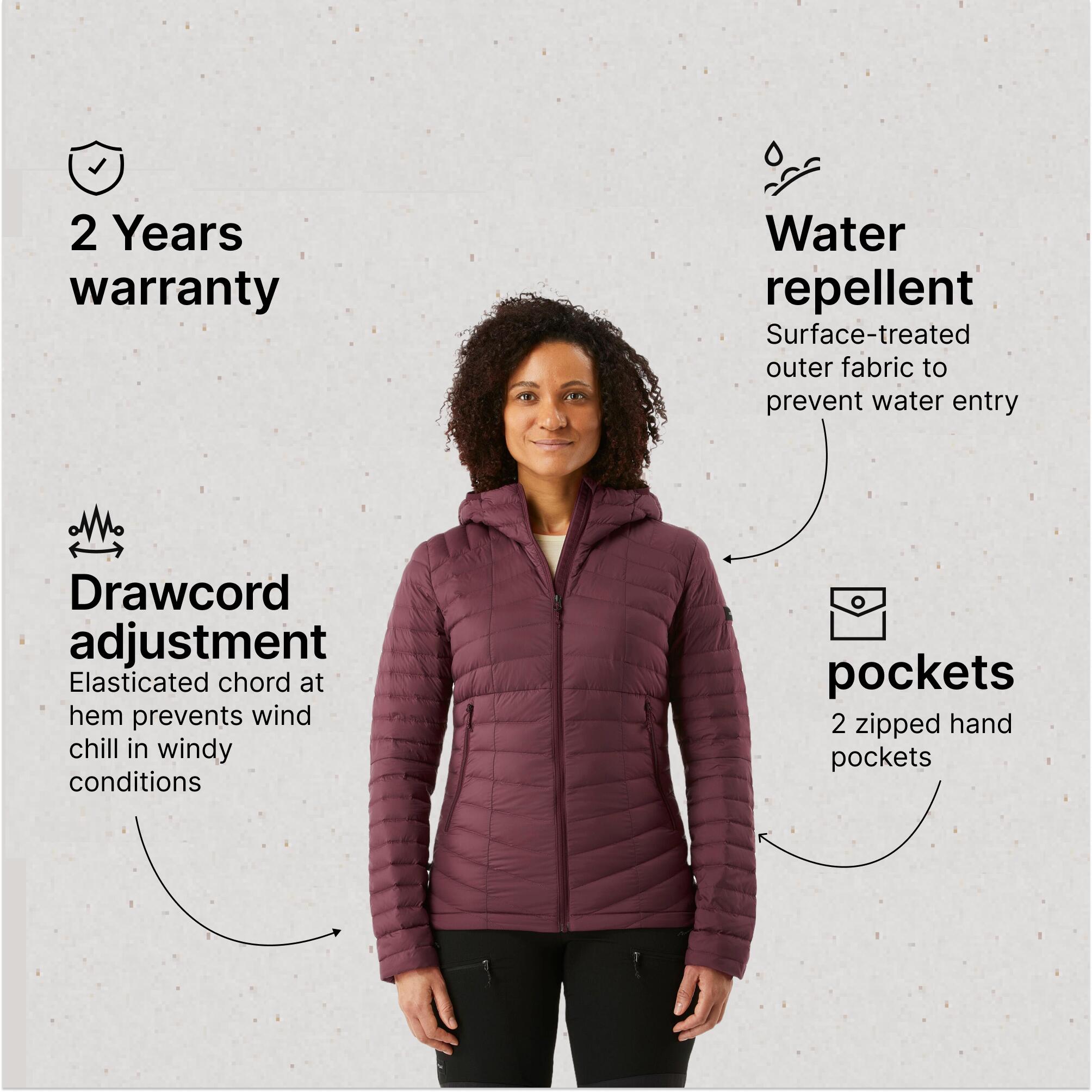 Women Trekking Down Jacket MT100 -5°C Burgundy