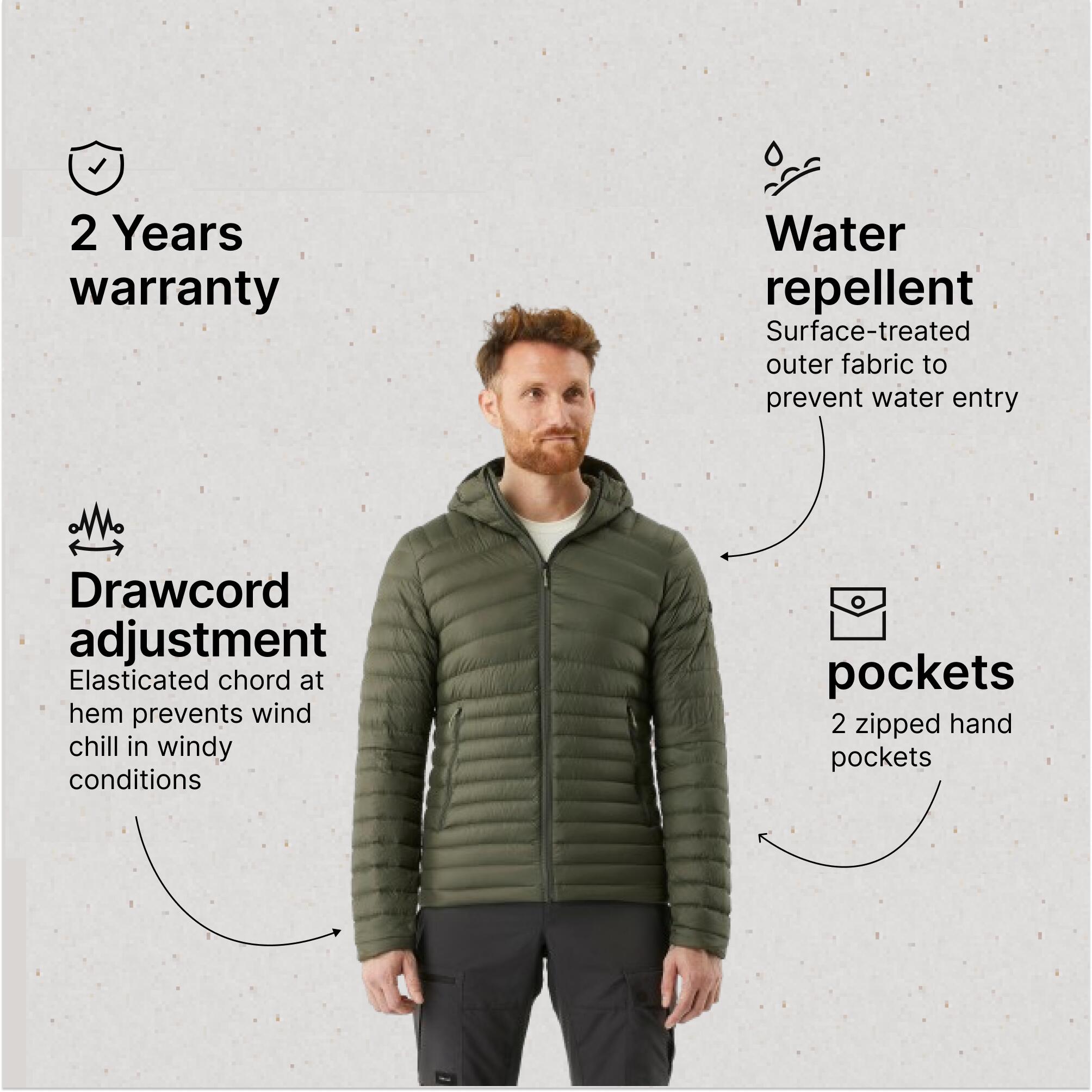 Men Puffer Down Jacket For Trekking MT100 -5°C  Khaki