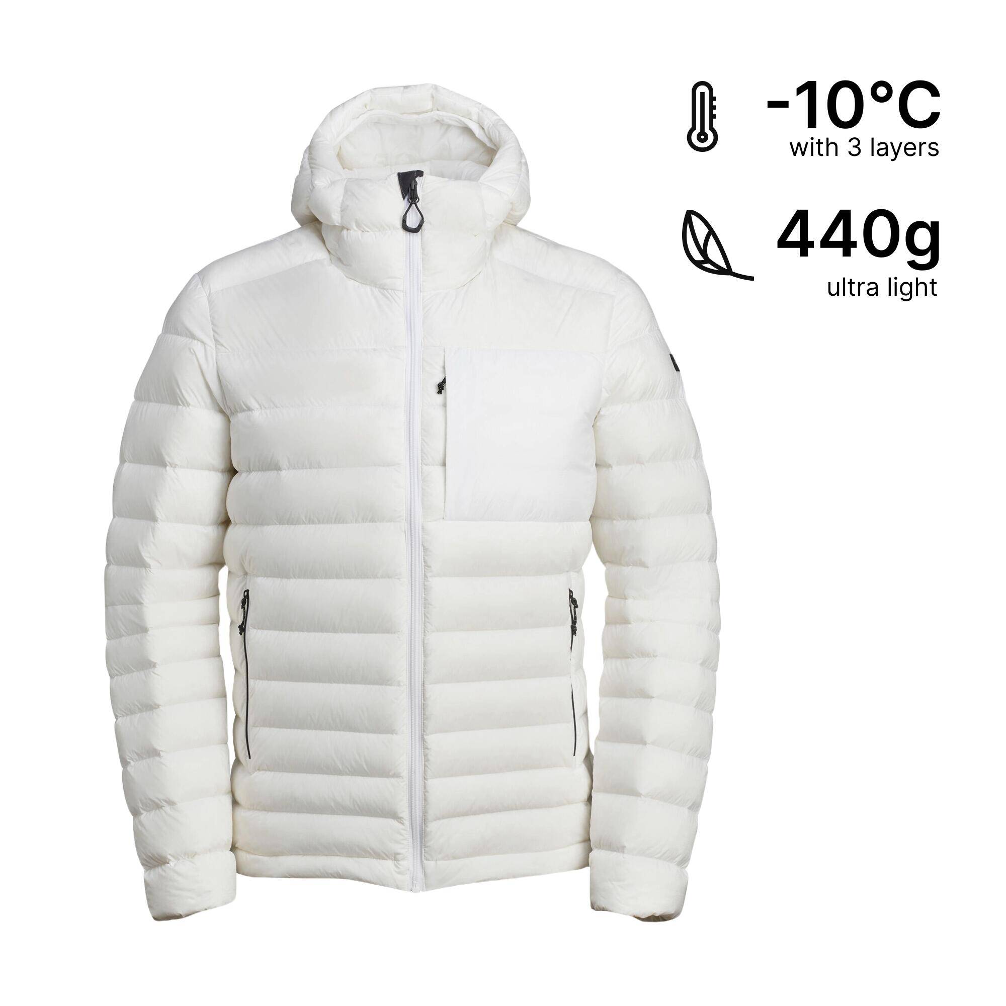Men Puffer Down Jacket For Trekking.MT500 -10°C Greige -  2