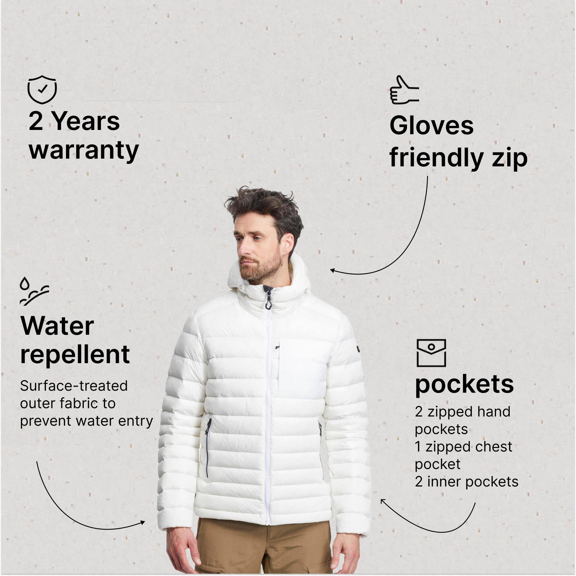 Men Puffer Down Jacket For Trekking.MT500 -10°C Greige -  4