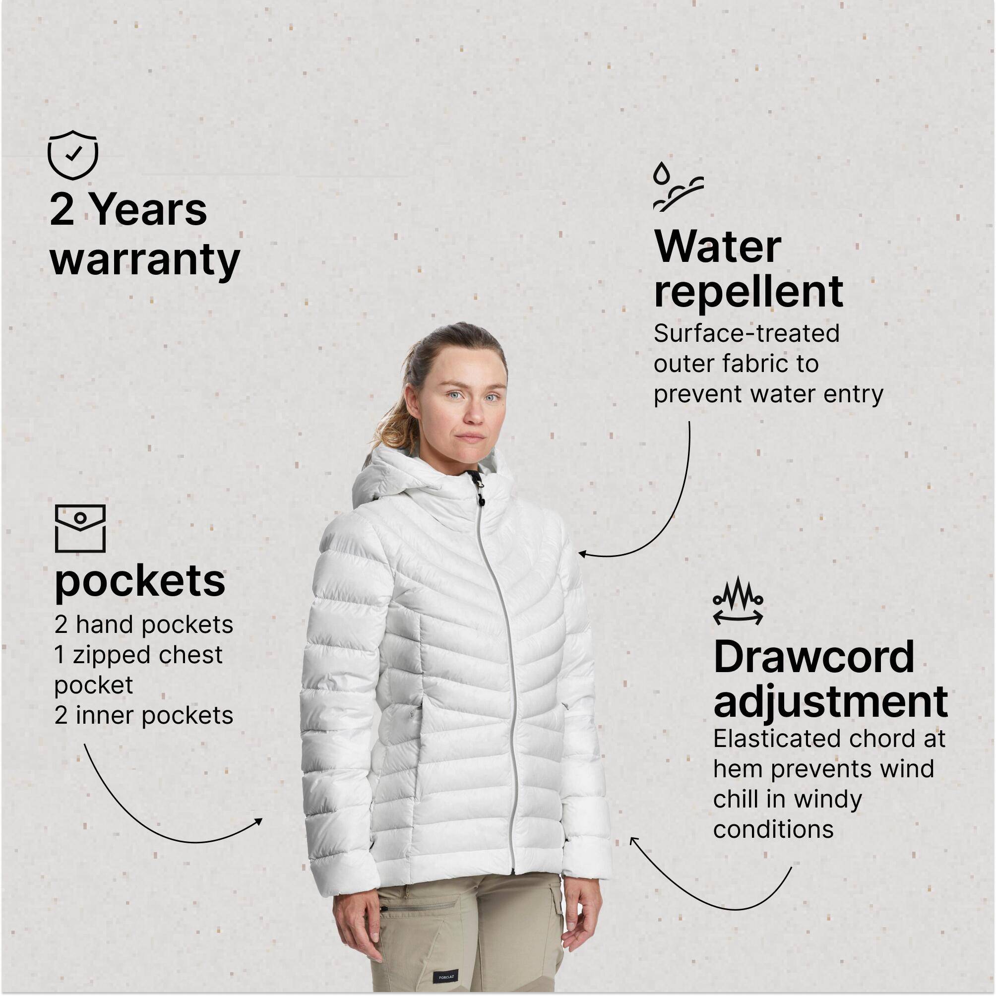 Women Trekking Down Jacket MT500 -10°C White -  5