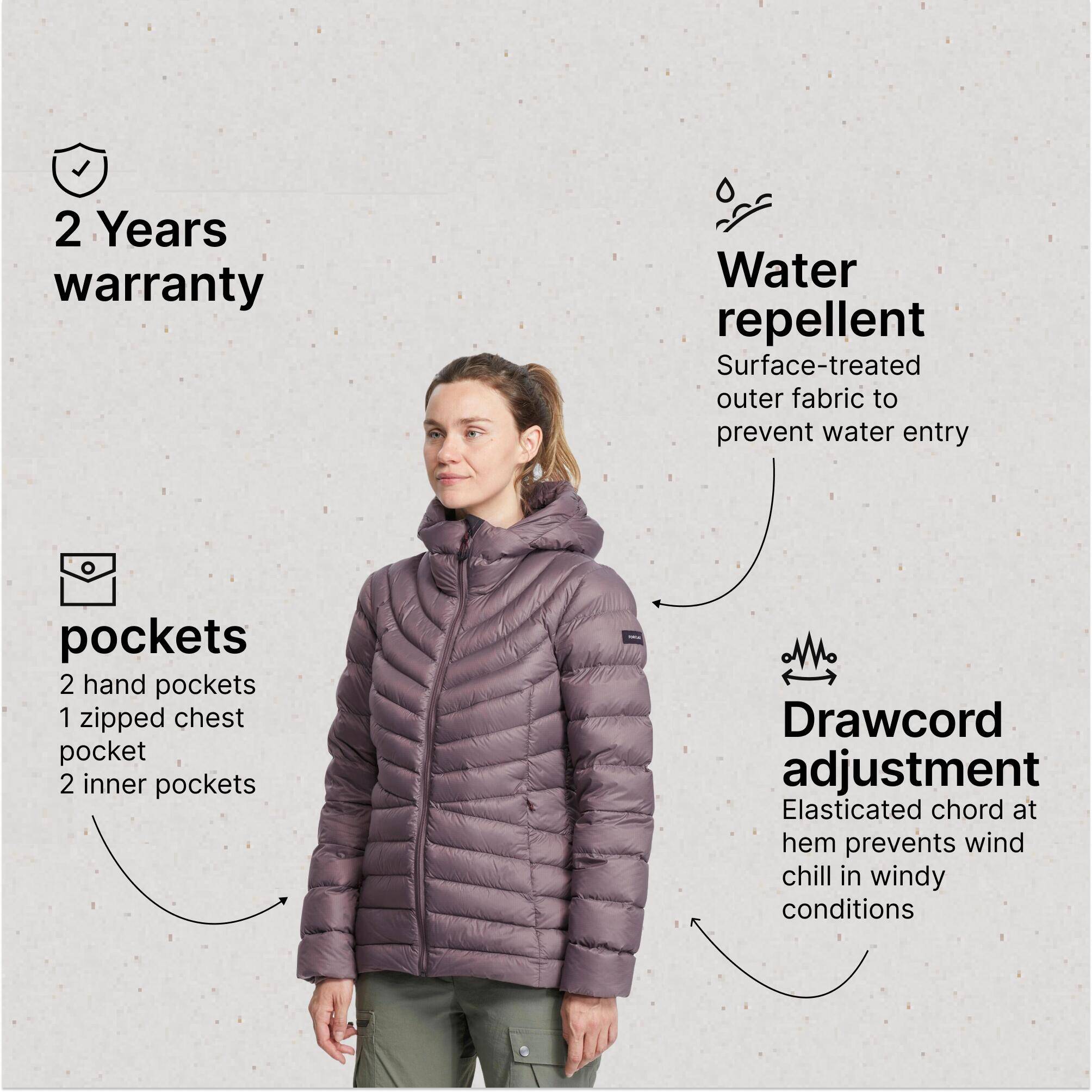 Women Trekking Down Jacket MT500 -10°C Plum -  5