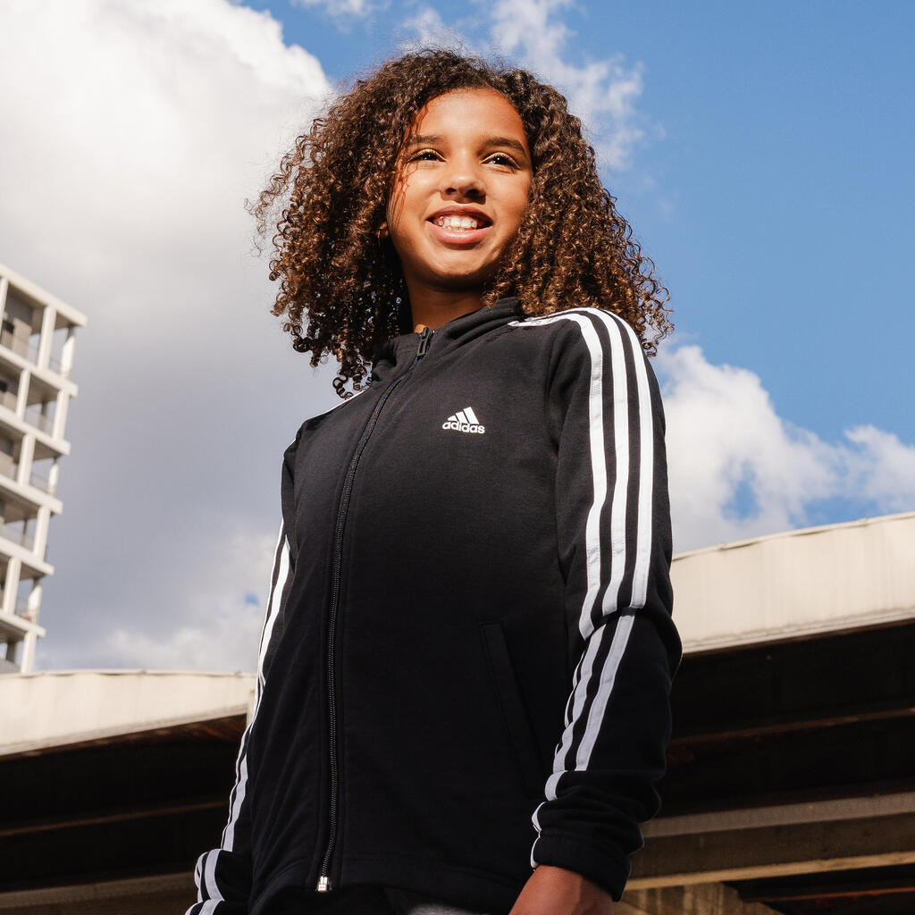 Girls' Zip-Up Sweatshirt Three Stripes - Black